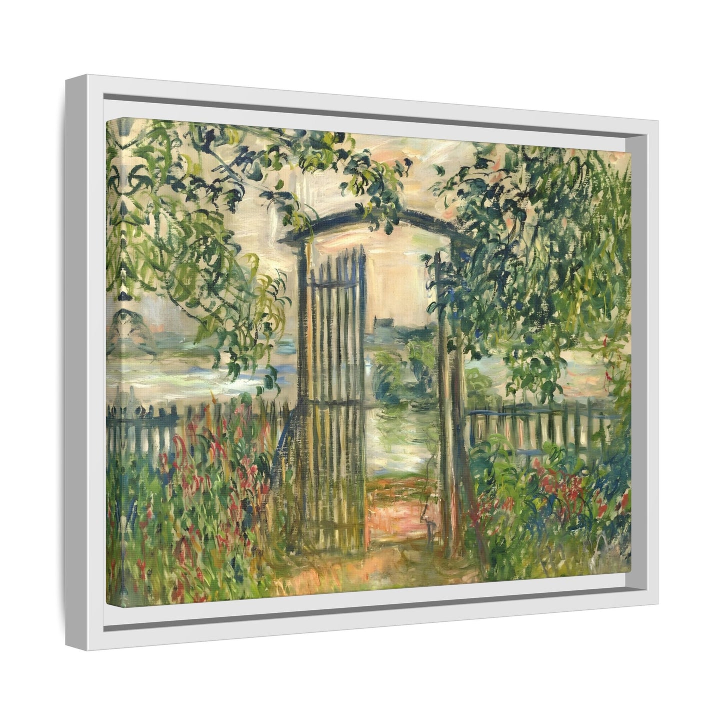 Claude Monet Garden Gate at Vetheuil - Framed Canvas Wall Art Print