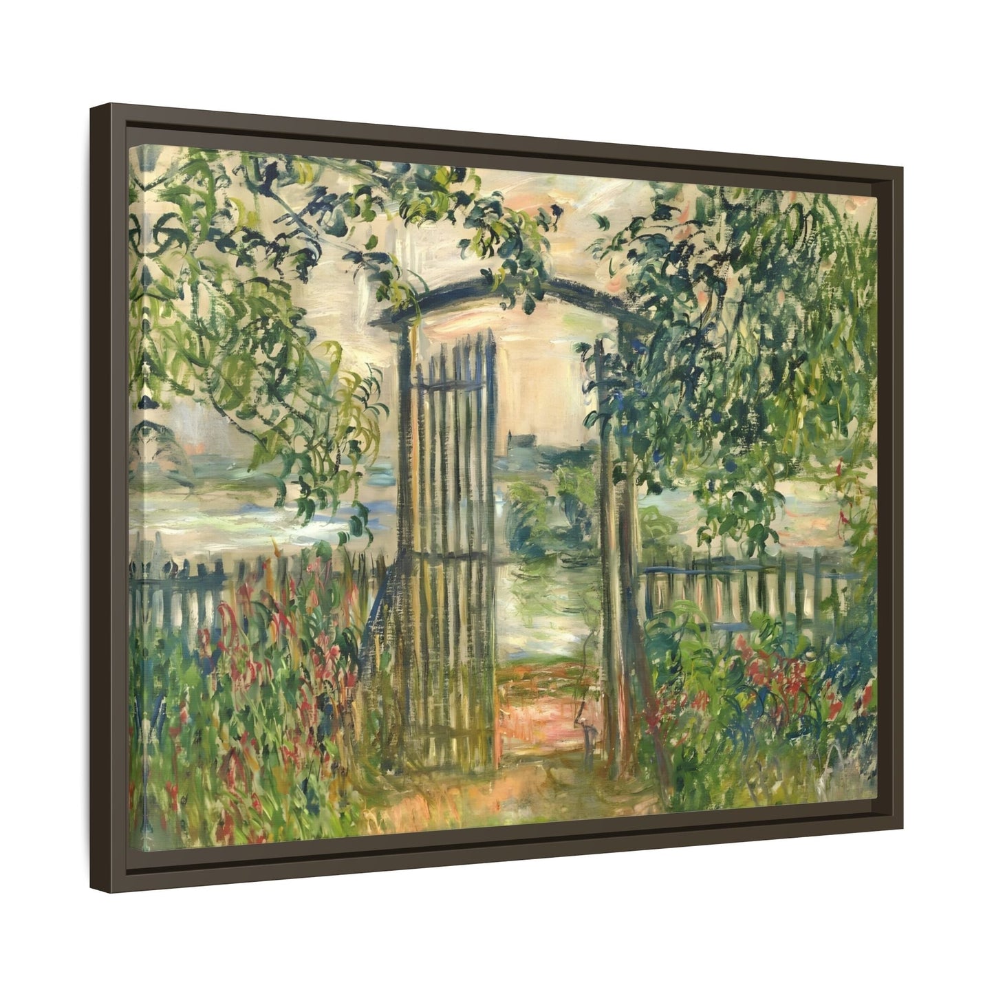 Claude Monet Garden Gate at Vetheuil - Framed Canvas Wall Art Print