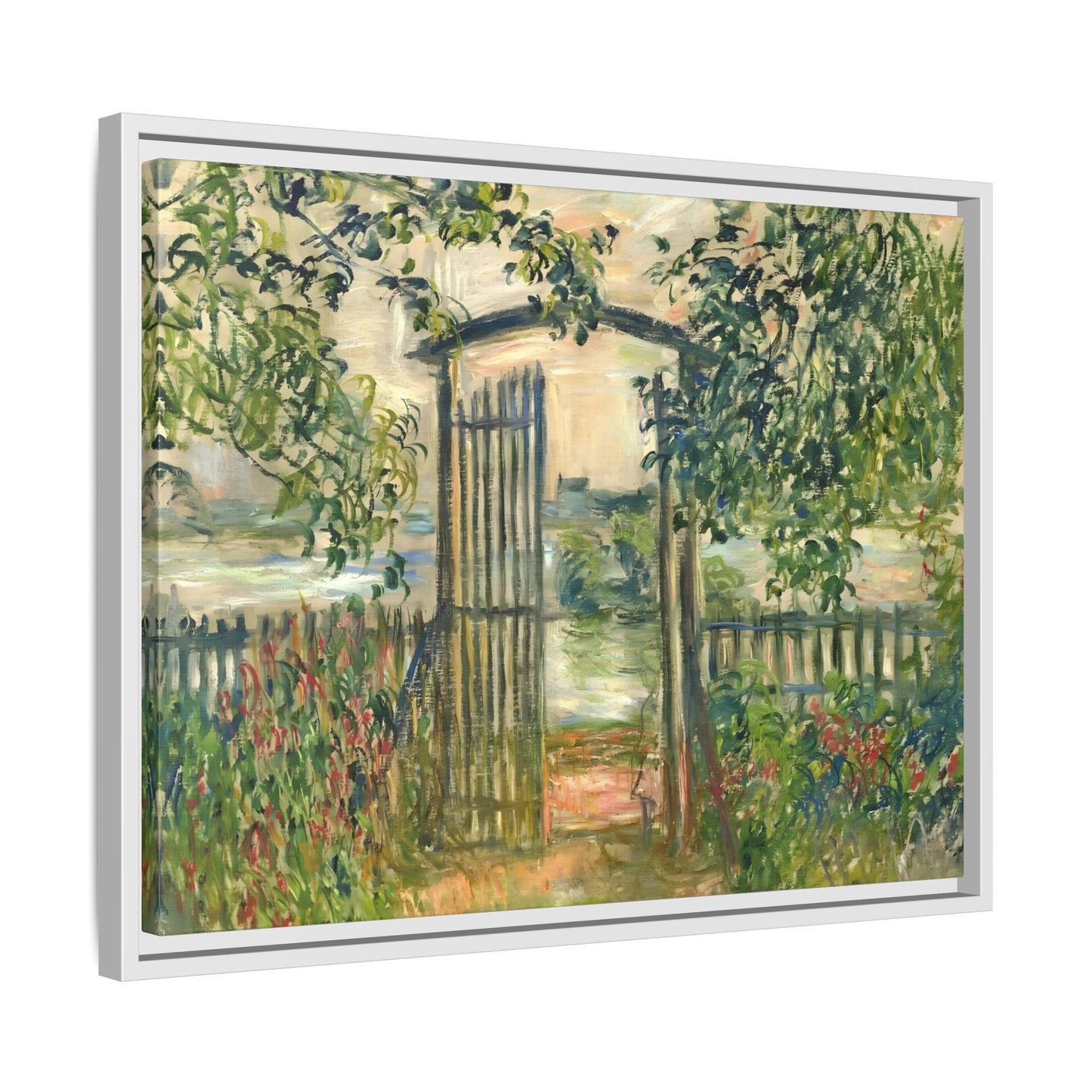Claude Monet Garden Gate at Vetheuil - Framed Canvas Wall Art Print