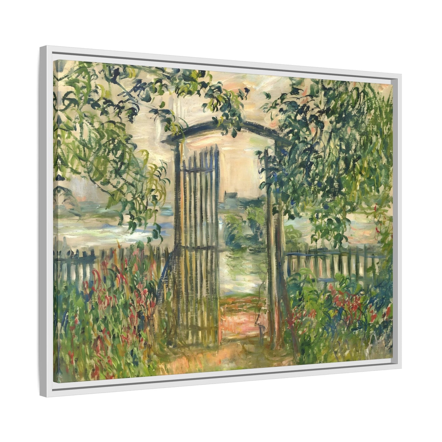 Claude Monet Garden Gate at Vetheuil - Framed Canvas Wall Art Print