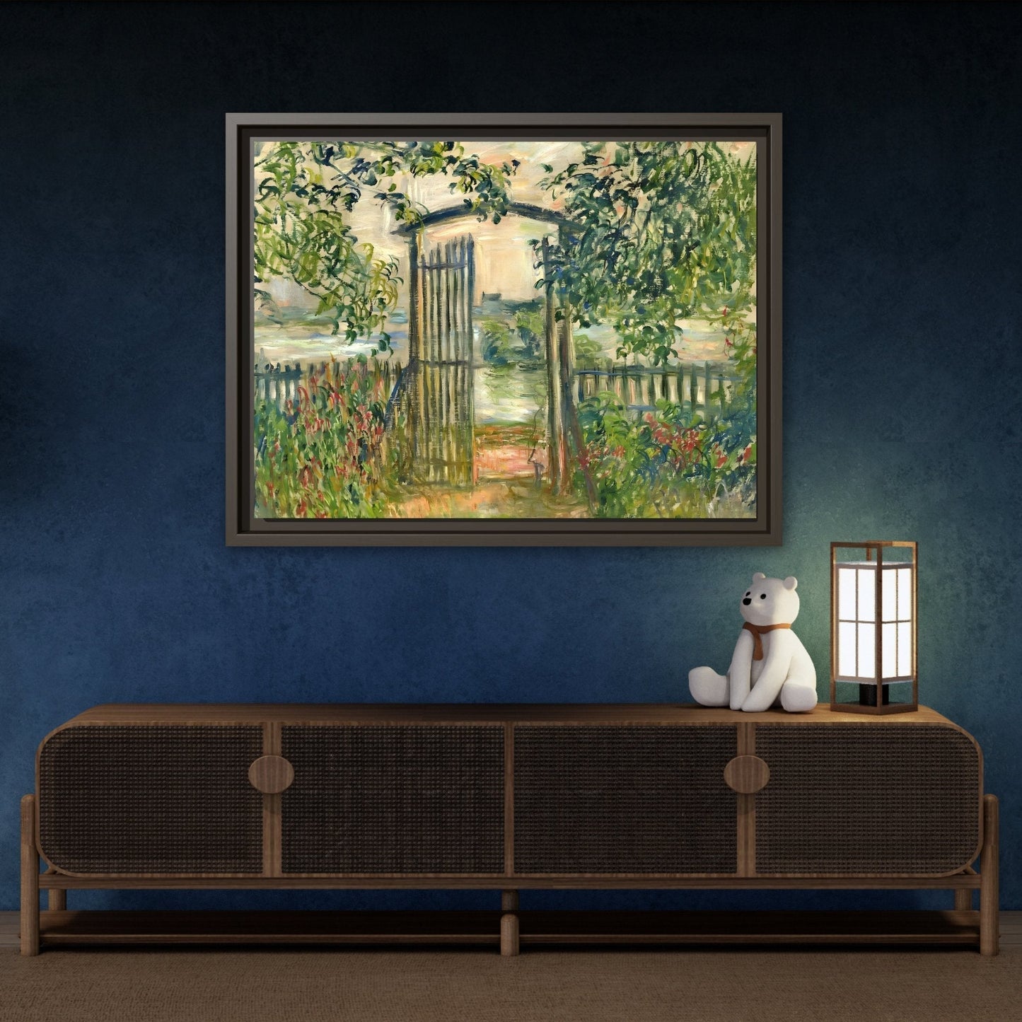 Claude Monet Garden Gate at Vetheuil - Framed Canvas Wall Art Print