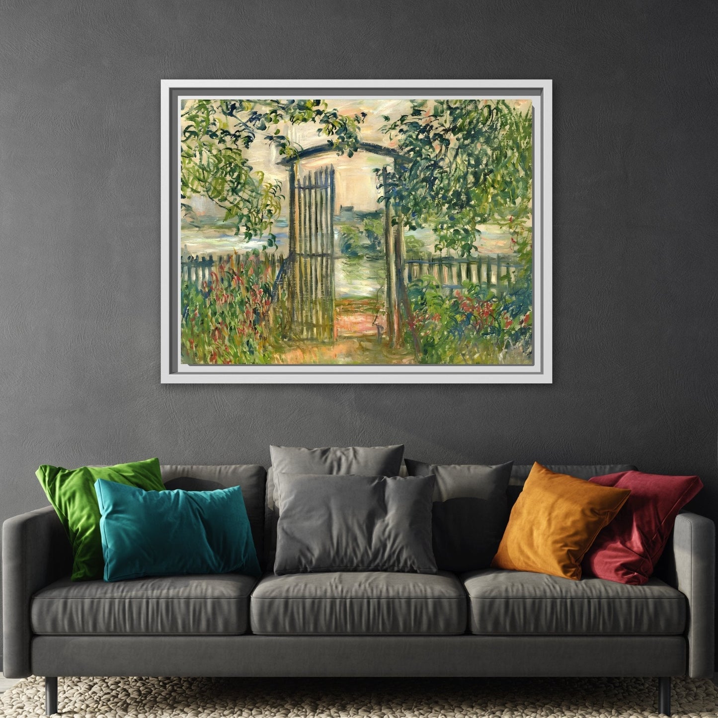Claude Monet Garden Gate at Vetheuil - Framed Canvas Wall Art Print