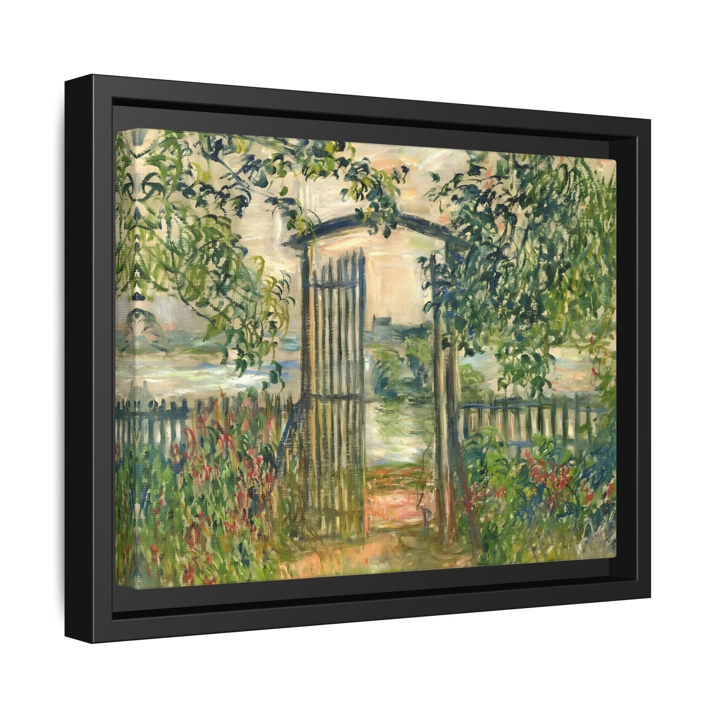 Claude Monet Garden Gate at Vetheuil - Framed Canvas Wall Art Print