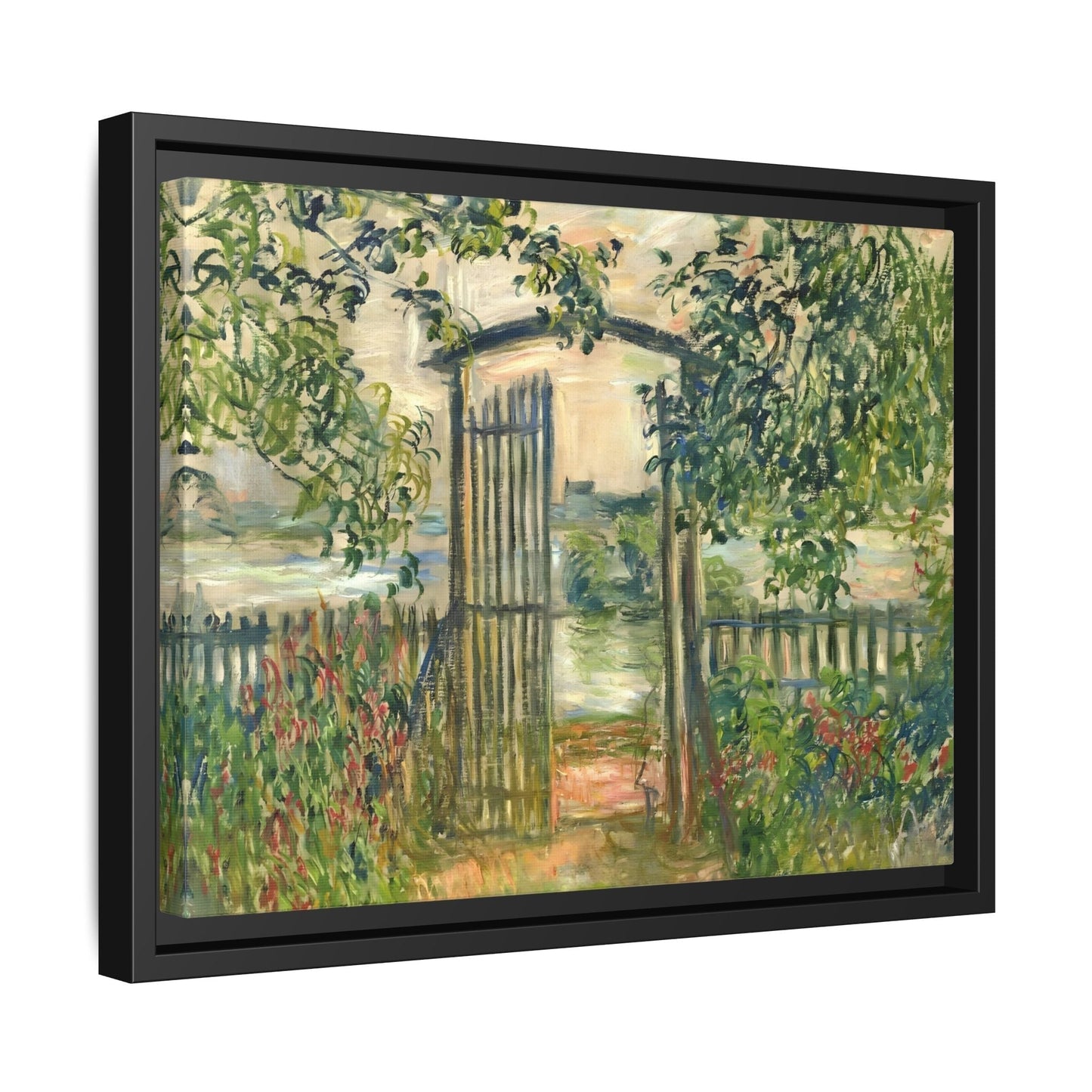Claude Monet Garden Gate at Vetheuil - Framed Canvas Wall Art Print