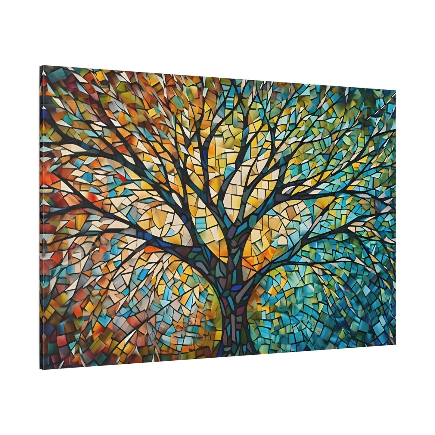 Colorful Tree of Life Mosaic Canvas Print, Nature-Inspired Abstract Wall Art