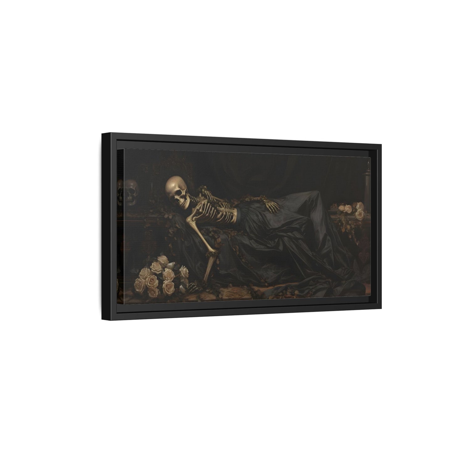 Creepy Eternal Slumber Canvas Print - Sleeping Skeleton Halloween Wall Art