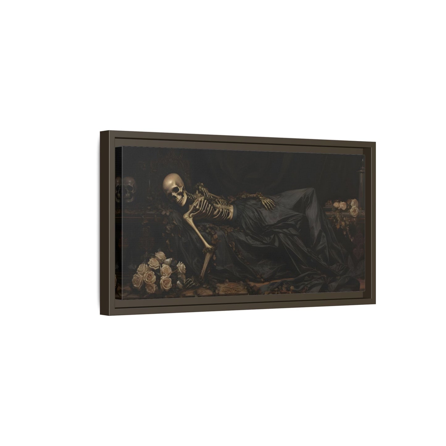 Creepy Eternal Slumber Canvas Print - Sleeping Skeleton Halloween Wall Art
