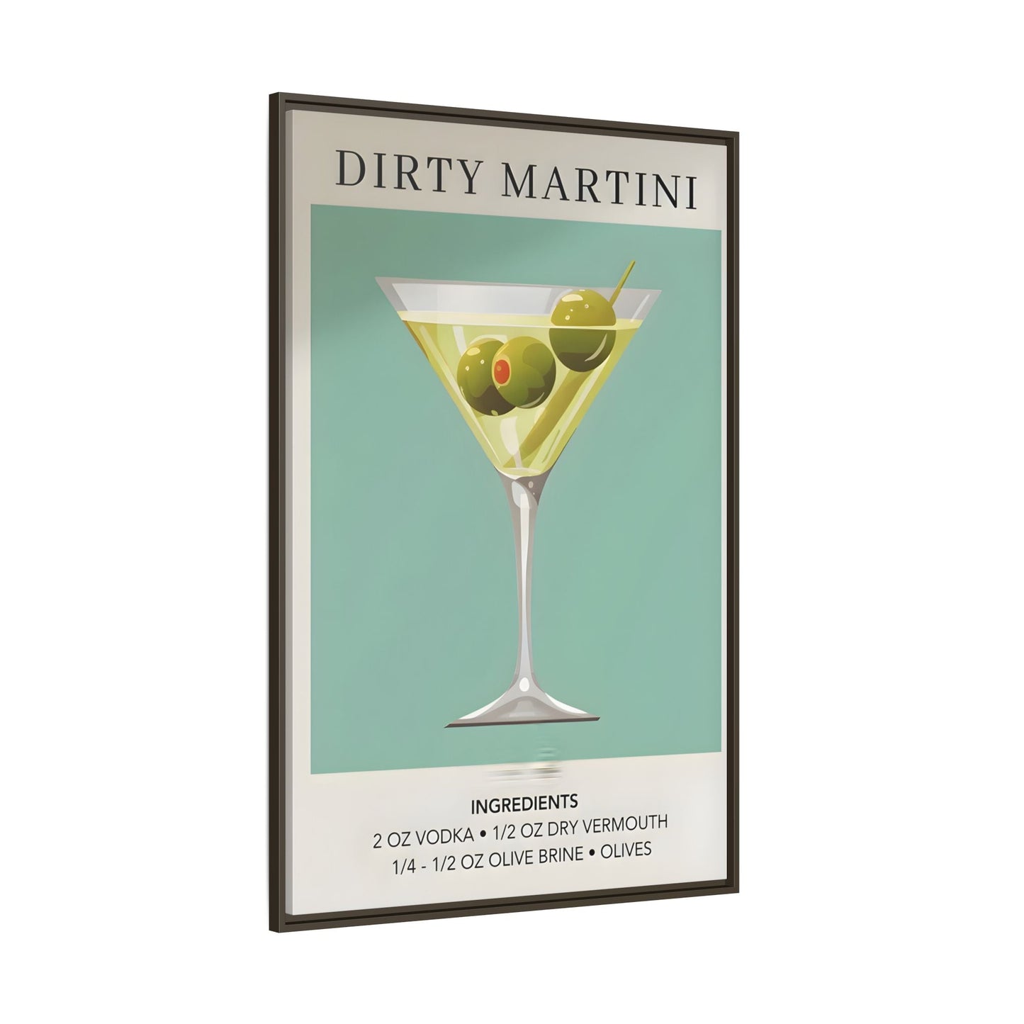 Dirty Martini Recipe Canvas Print - Framed Wall Art for Cocktail Lovers