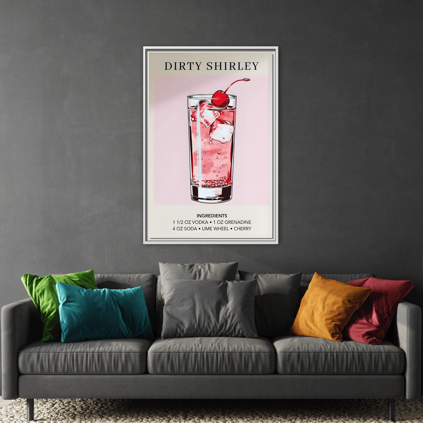 Dirty Shirley Cocktail Recipe Framed Canvas Wall Art - Drink Home Decor