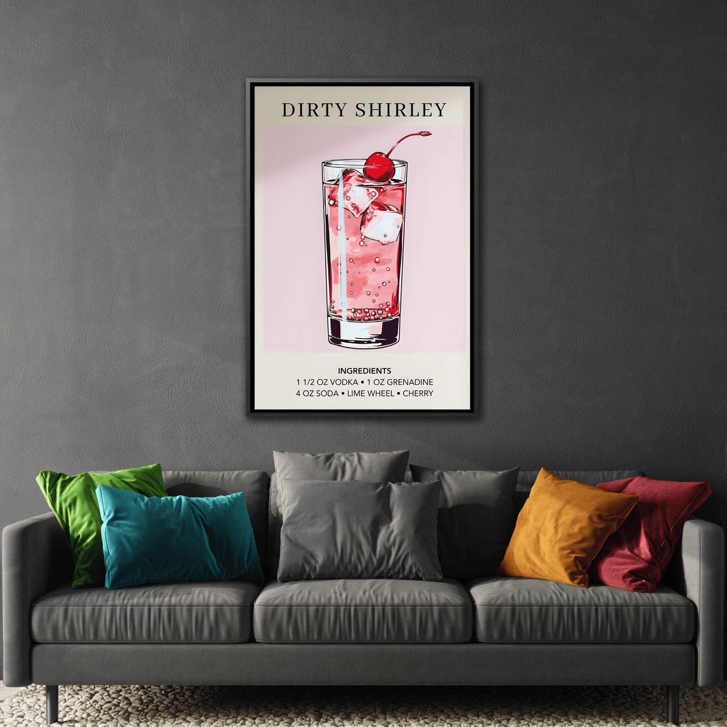 Dirty Shirley Cocktail Recipe Framed Canvas Wall Art - Drink Home Decor