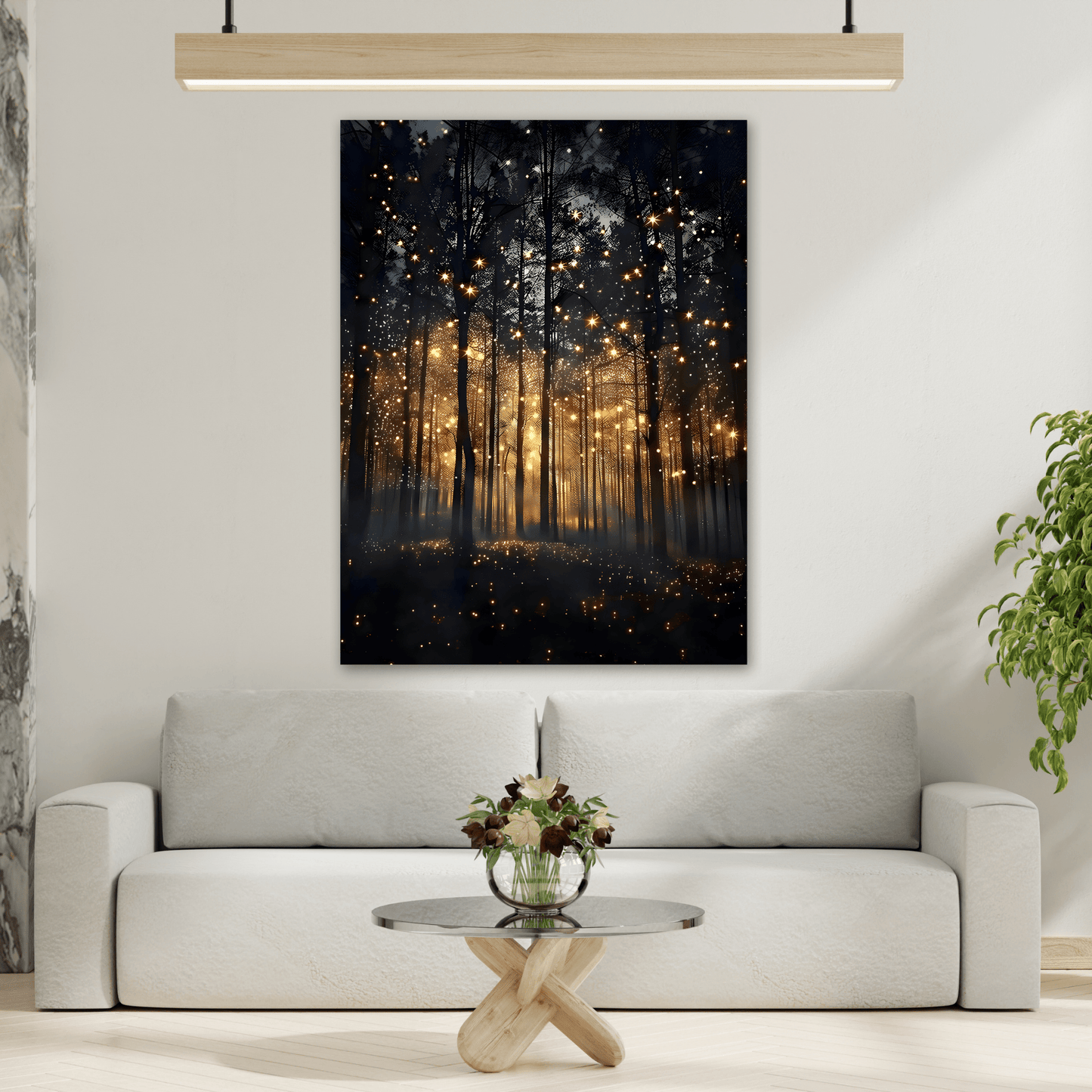 Enchanted Botanical Forest Firefly Canvas Wall Art Print - Artful Nature Fireflies