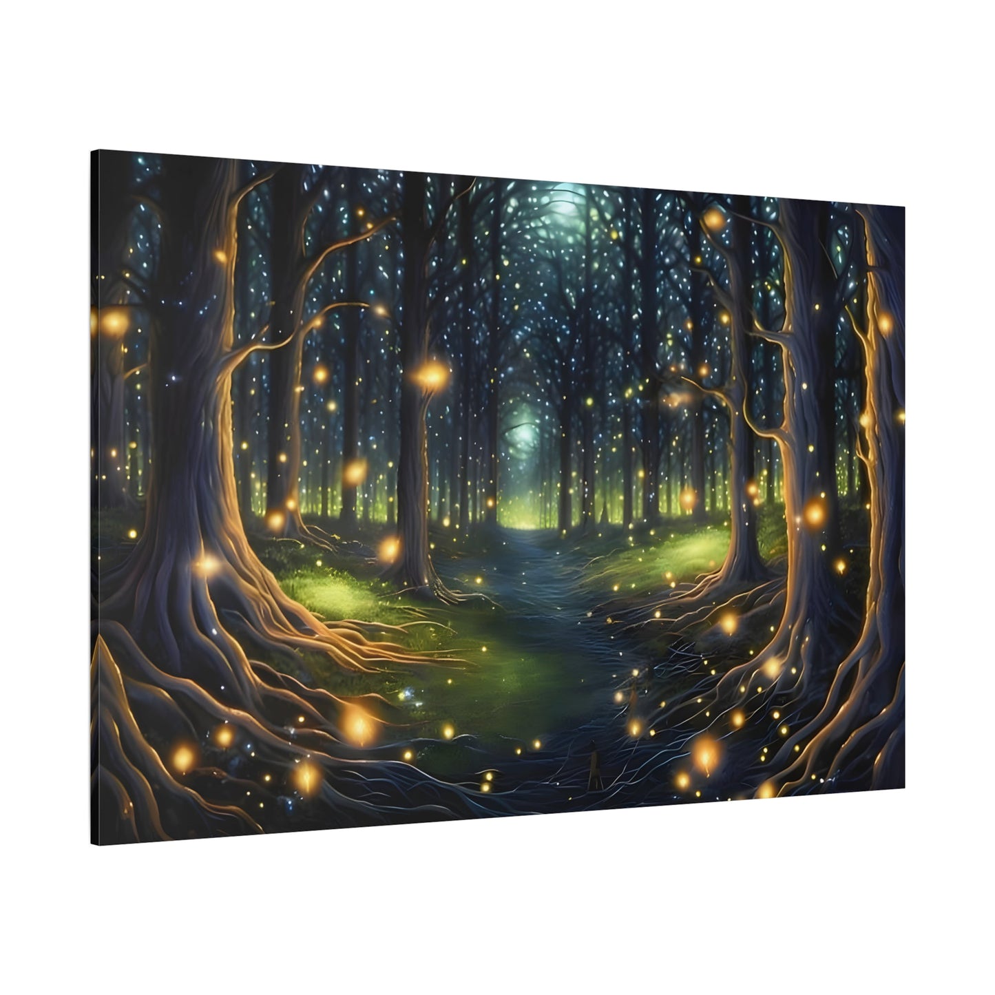 Fireflies Forest Trail Canvas Print, Magic Illumination Wall Art