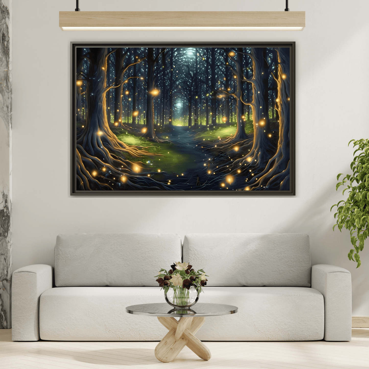 Fireflies Magic Trail Canvas Print, Electric Forest Illumination Wall Art