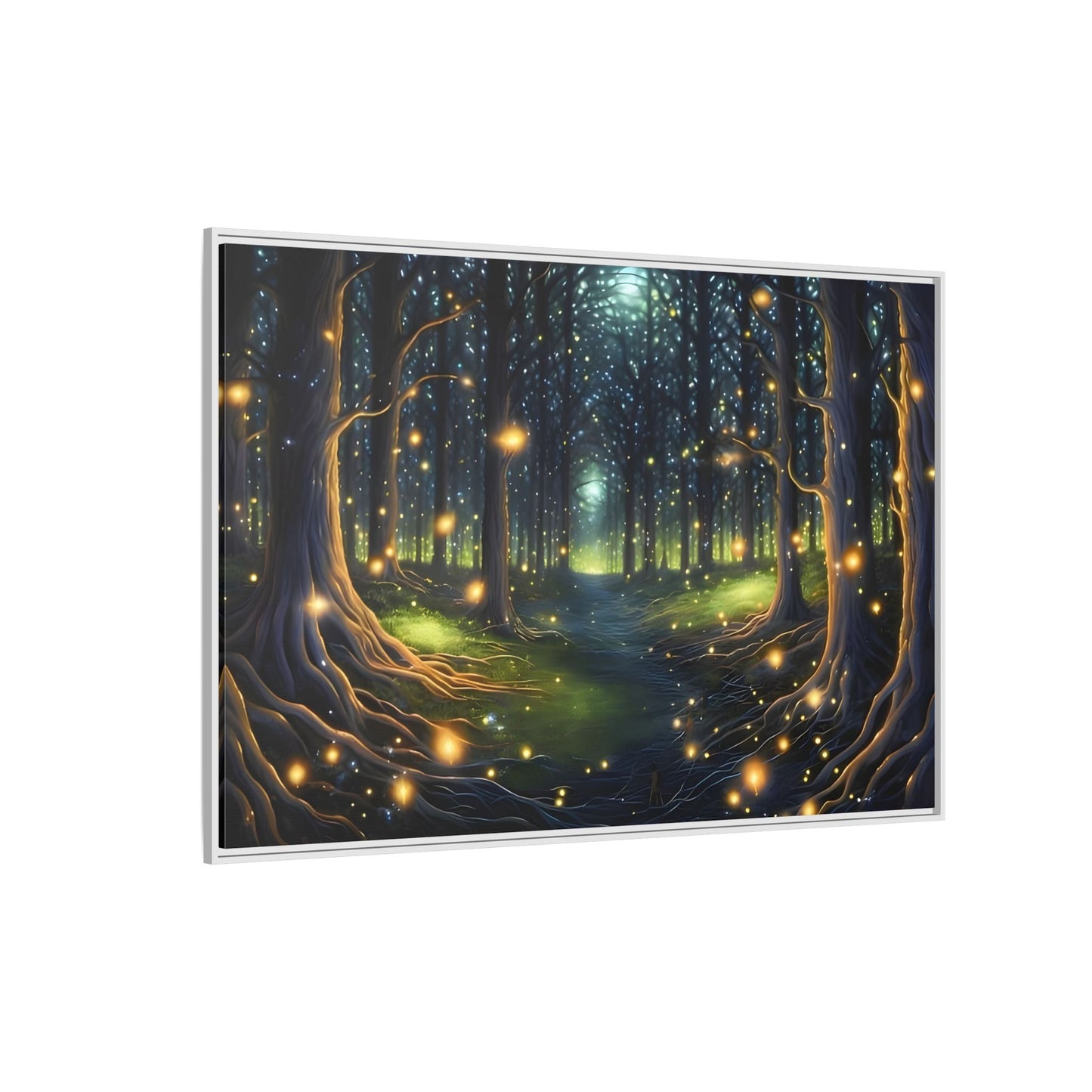 Fireflies Magic Trail Canvas Print, Electric Forest Illumination Wall Art