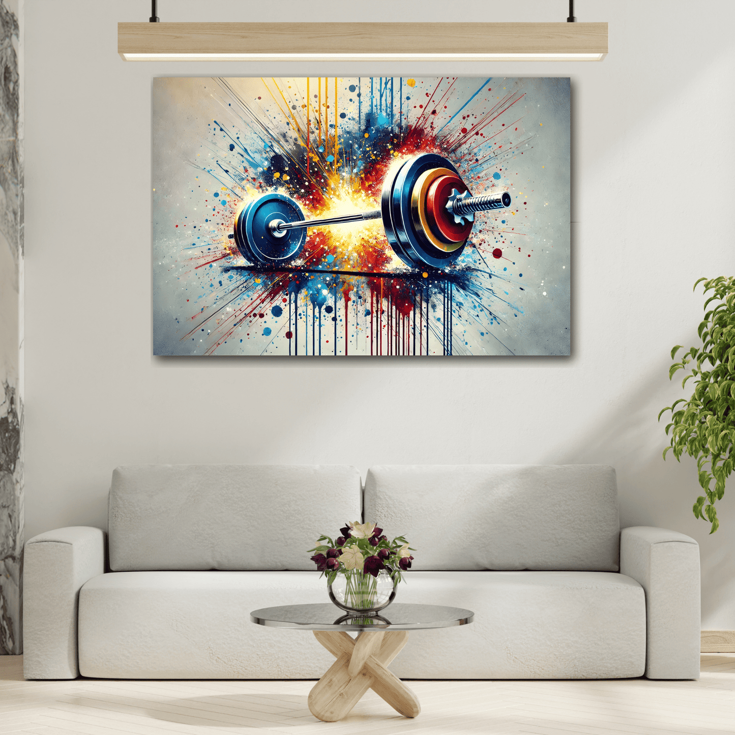 Fitness Weightlifting Canvas Workout Wall Art - Gym Abstract Barbell Painting Print