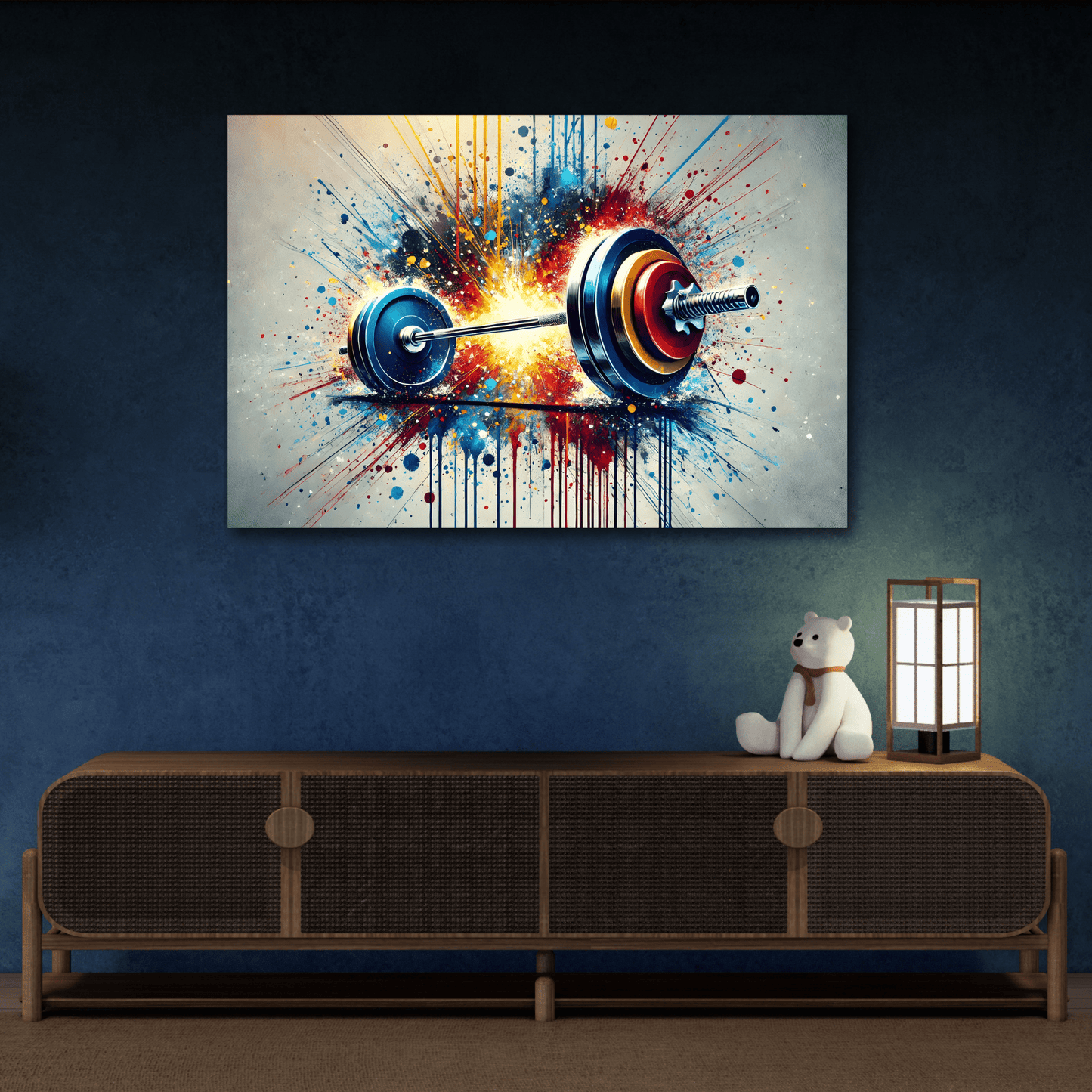 Fitness Weightlifting Canvas Workout Wall Art - Gym Abstract Barbell Painting Print