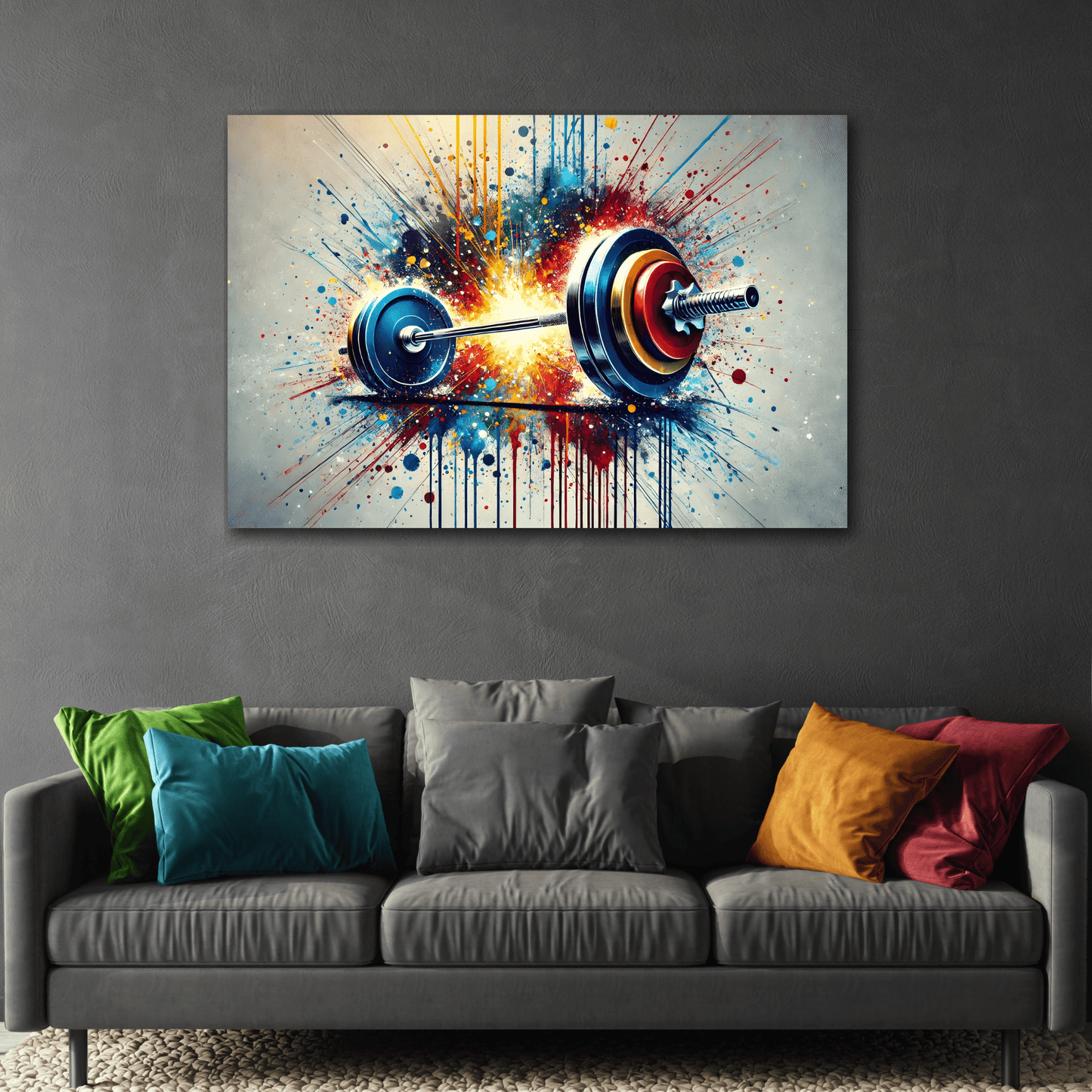 Fitness Weightlifting Canvas Workout Wall Art - Gym Abstract Barbell Painting Print