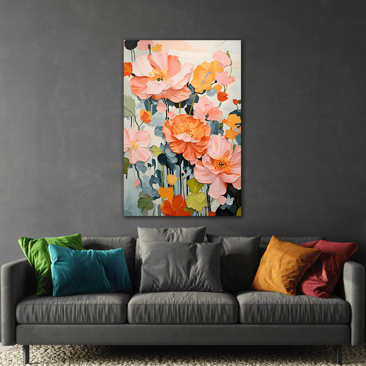 Floral Boho Canvas Wall Art - Vibrant Minimalist Flowers Print