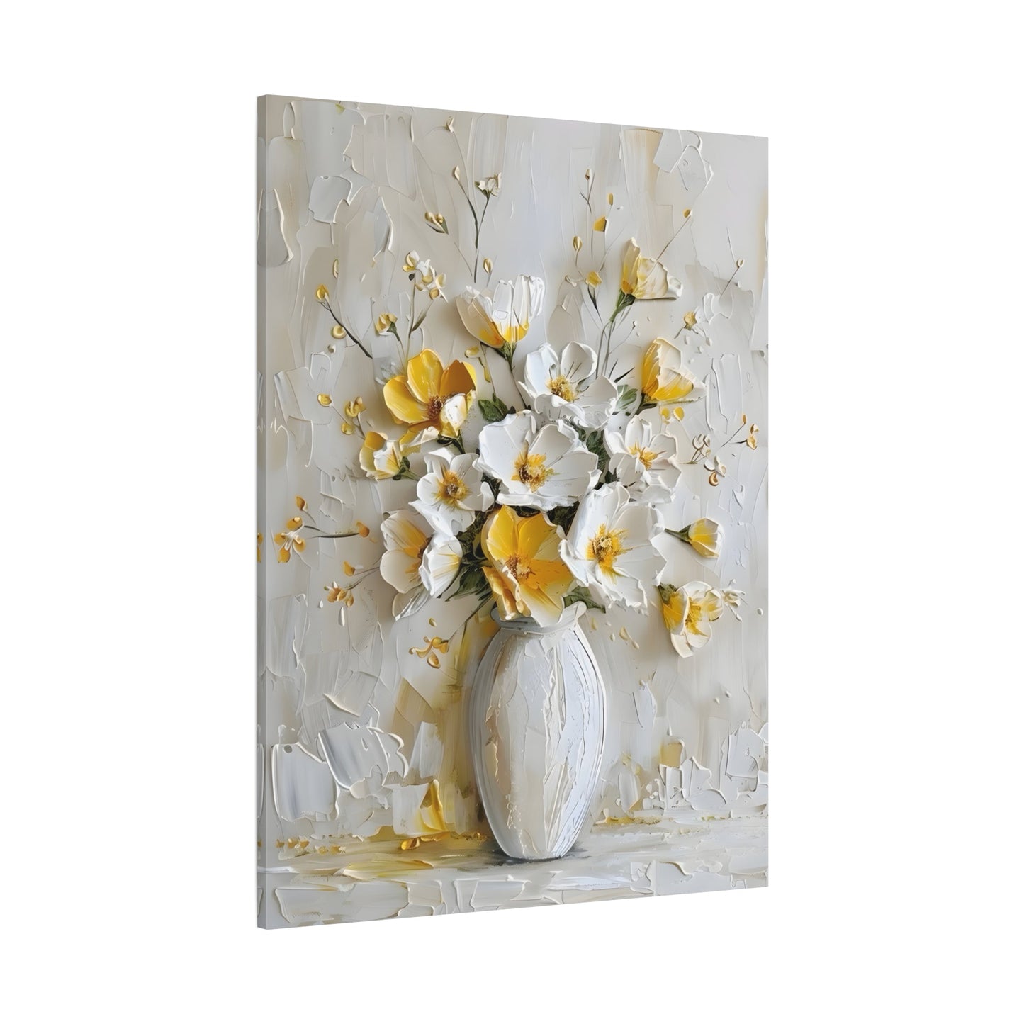Floral Canvas Yellow White Vintage Flowers Wall Art Print