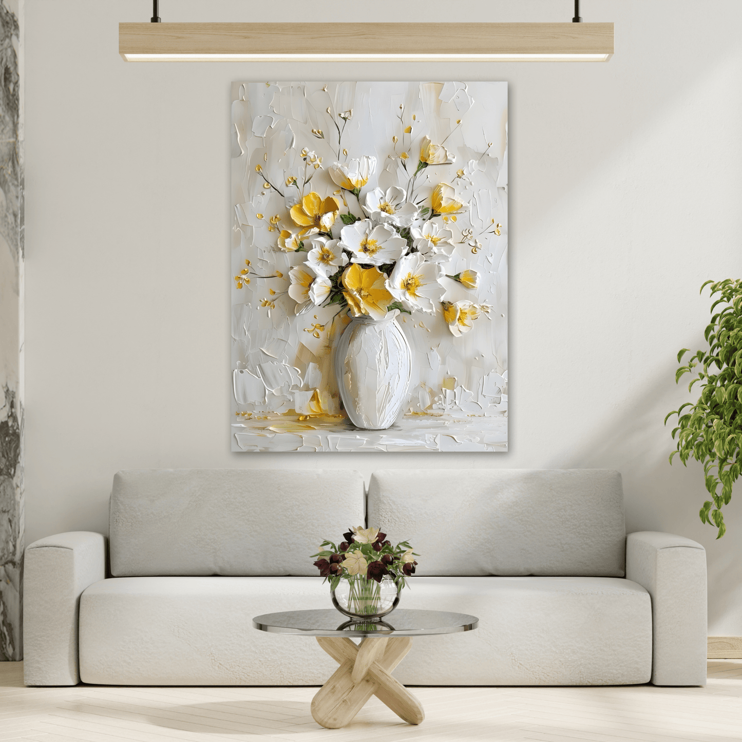 Floral Canvas Yellow White Vintage Flowers Wall Art Print