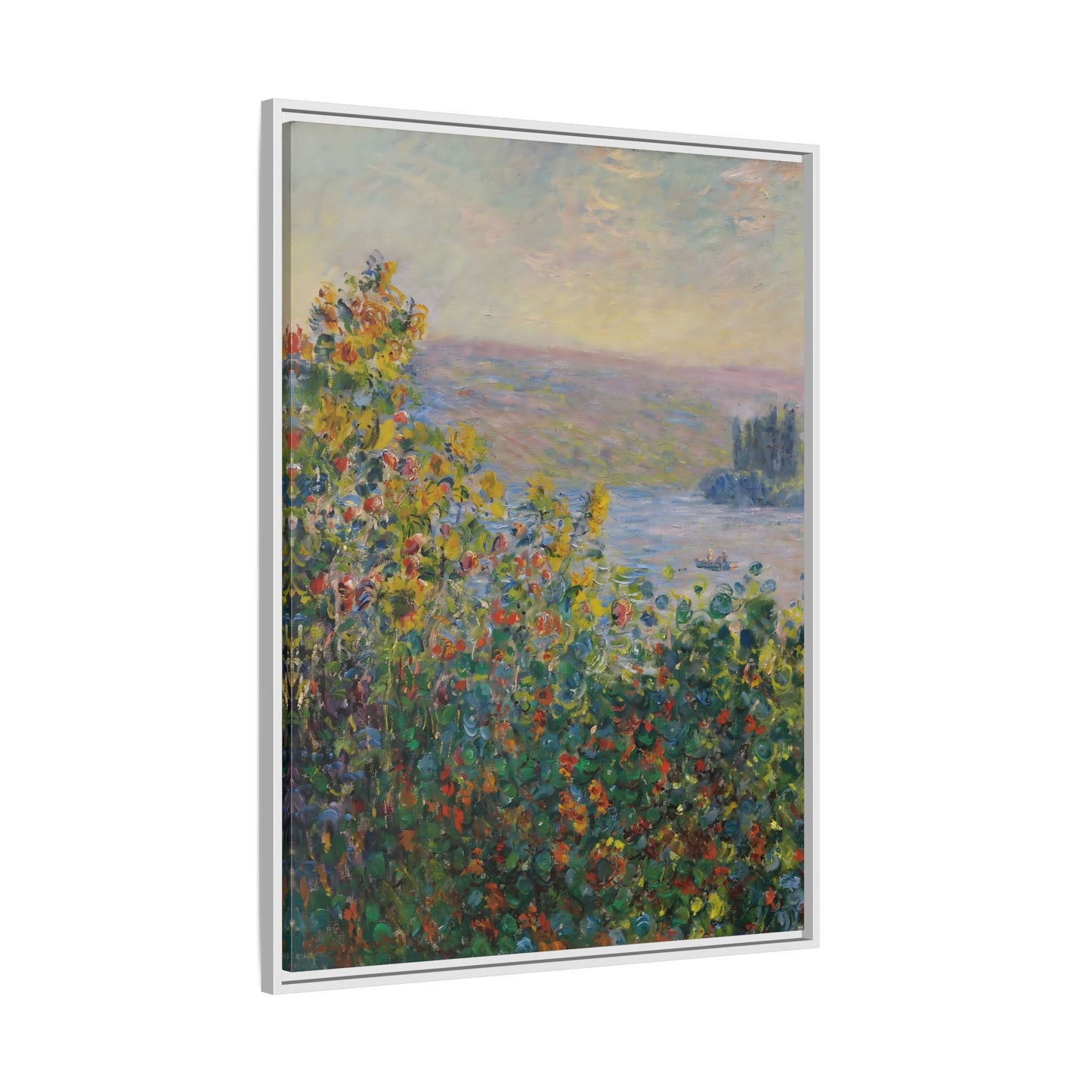 Flower Beds Vetheuil - Framed Monet Canvas Wall Art Reproduction Prints
