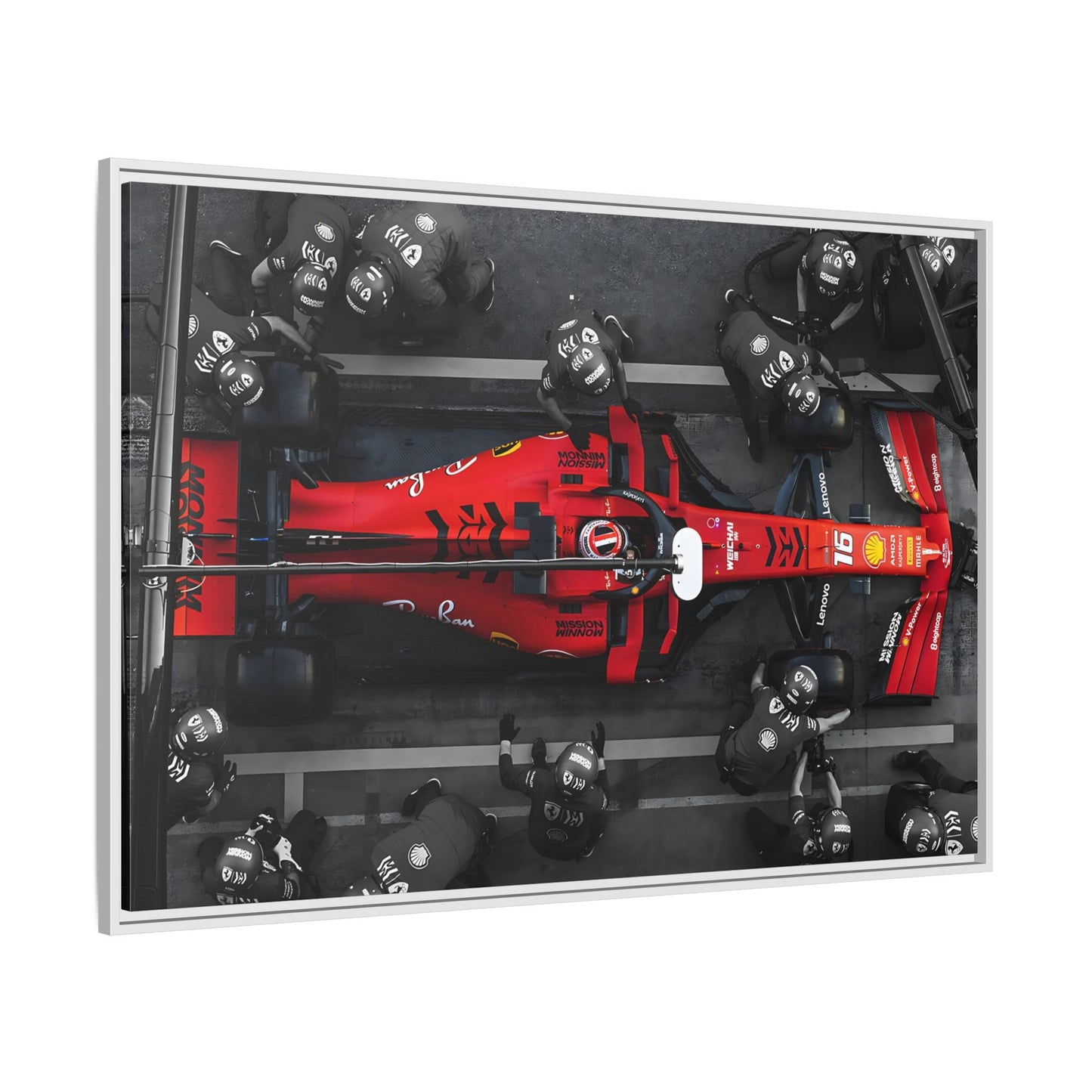 Formula 1 Pit Stop Canvas Wall Art Print - Ferrari F1 Leclerc in Exclusive Frame