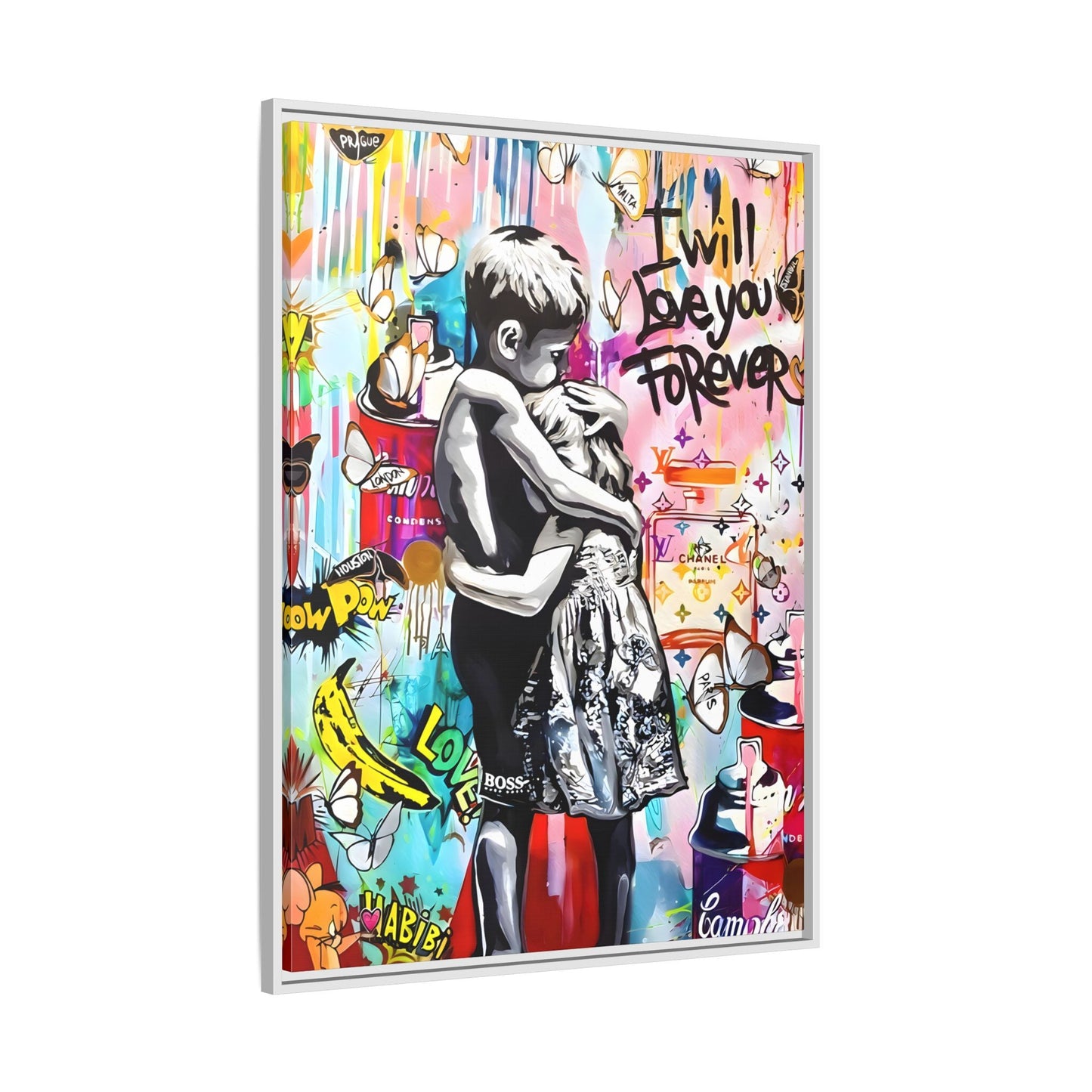 Framed Banksy Canvas Wall Pop Art Love Graffiti Street Prints