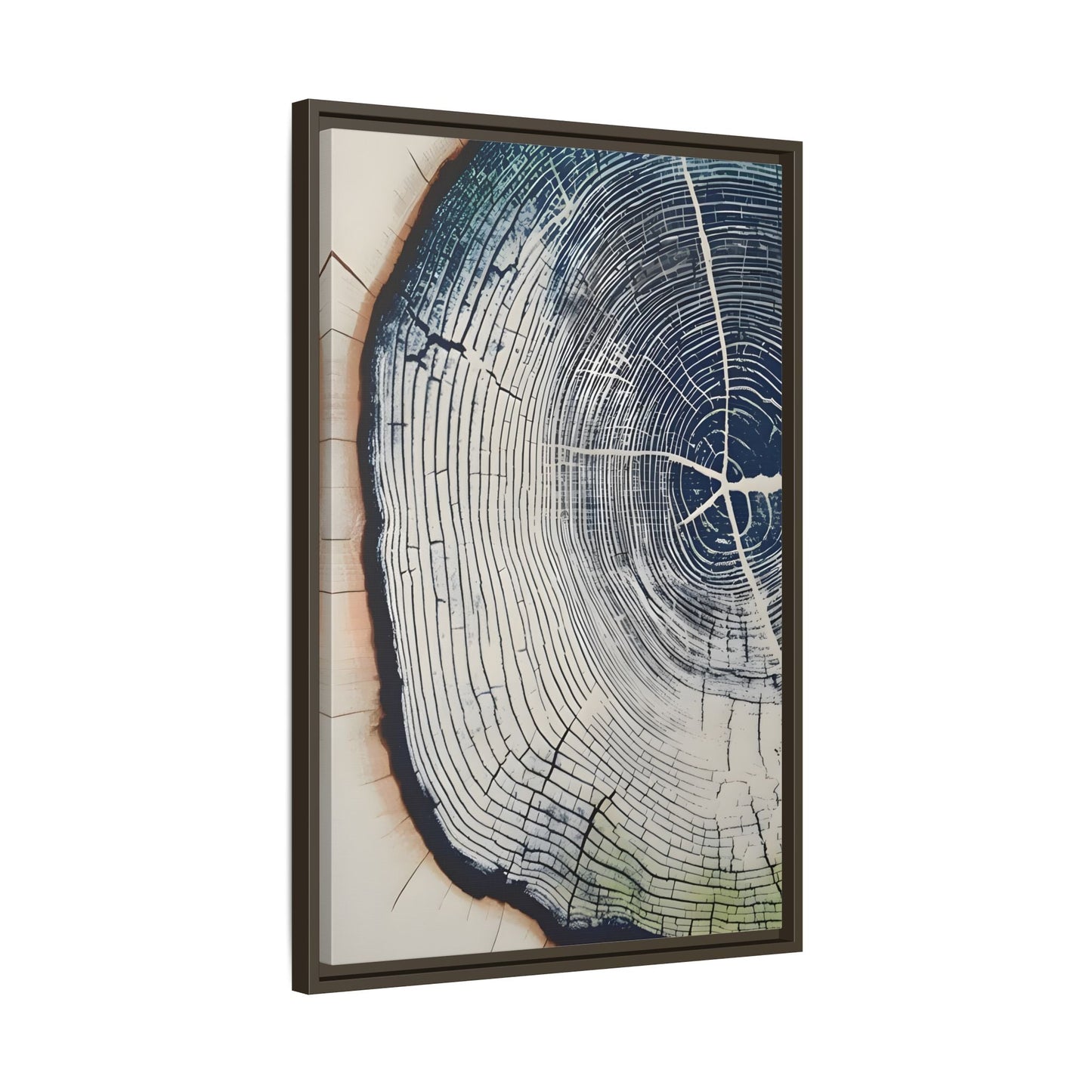 Framed Canvas Wall Art Navy Blue Wood Tree Ring Rustic Vintage Farmhouse Lodge