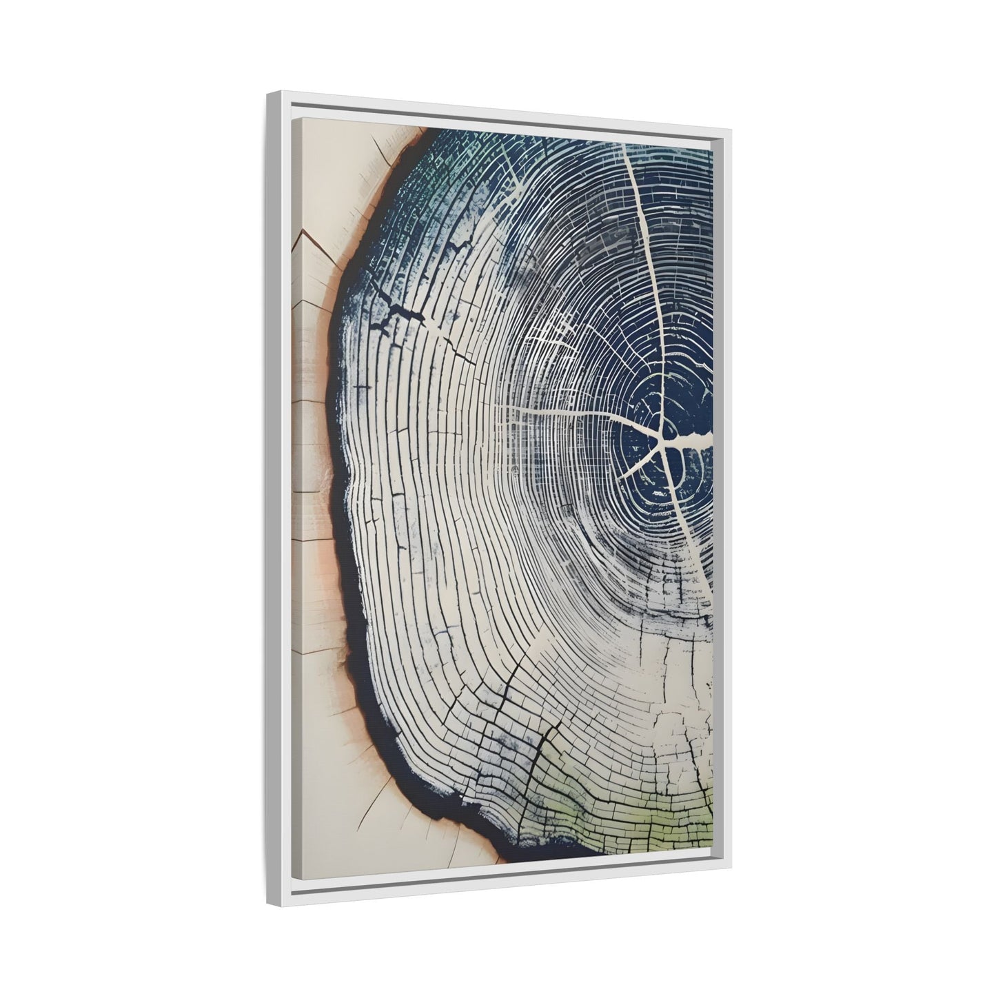 Framed Canvas Wall Art Navy Blue Wood Tree Ring Rustic Vintage Farmhouse Lodge