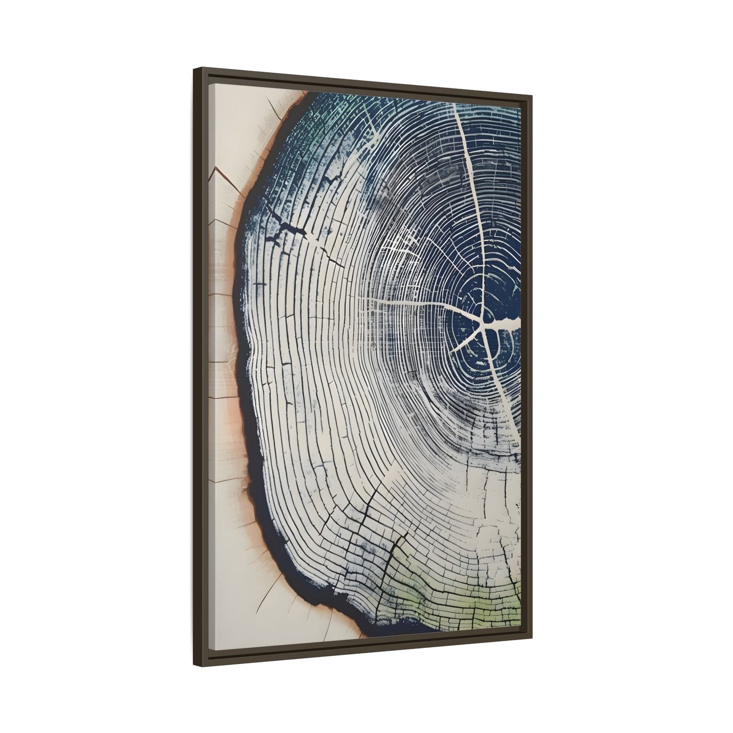 Framed Canvas Wall Art Navy Blue Wood Tree Ring Rustic Vintage Farmhouse Lodge