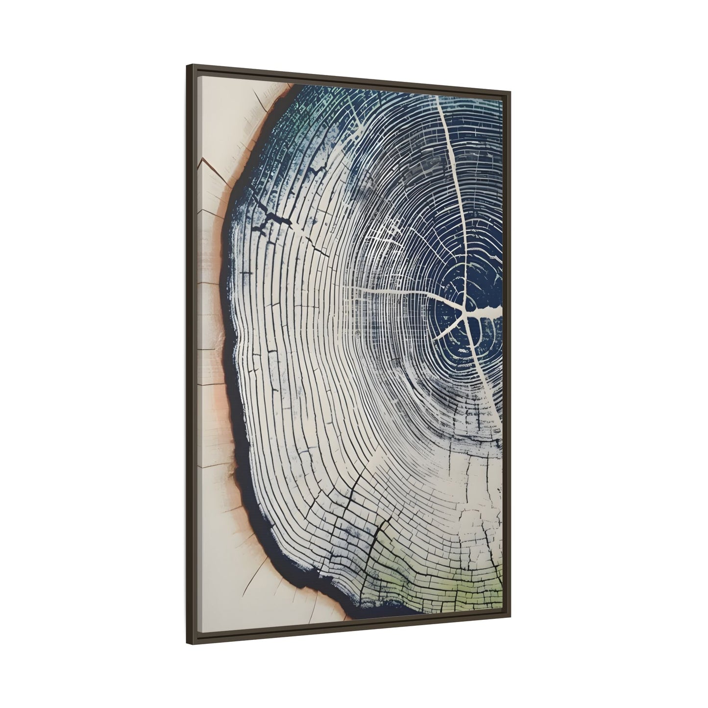 Framed Canvas Wall Art Navy Blue Wood Tree Ring Rustic Vintage Farmhouse Lodge