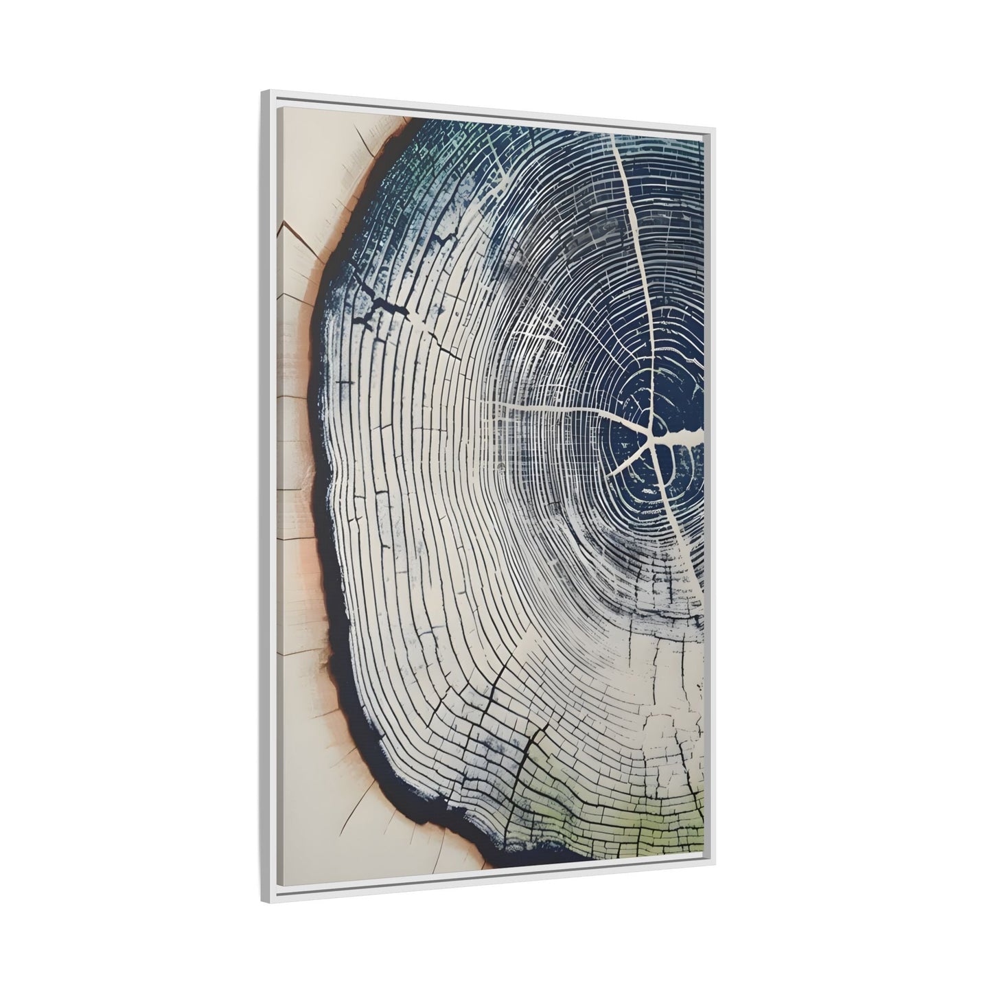 Framed Canvas Wall Art Navy Blue Wood Tree Ring Rustic Vintage Farmhouse Lodge