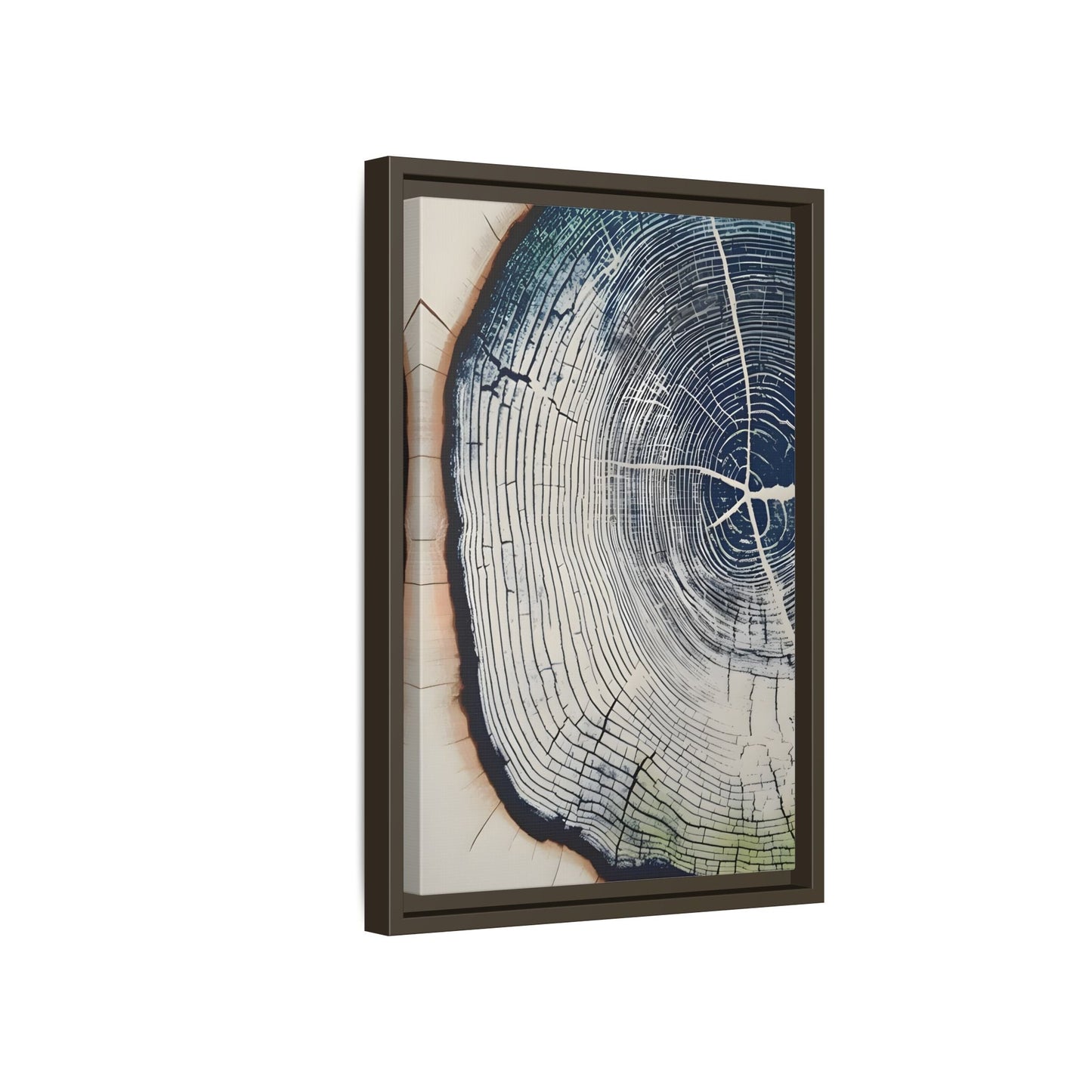 Framed Canvas Wall Art Navy Blue Wood Tree Ring Rustic Vintage Farmhouse Lodge