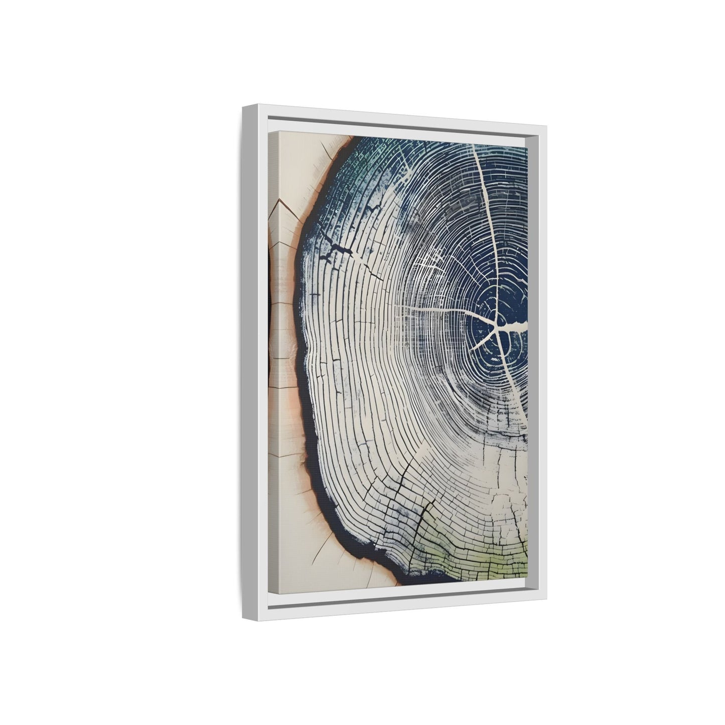 Framed Canvas Wall Art Navy Blue Wood Tree Ring Rustic Vintage Farmhouse Lodge