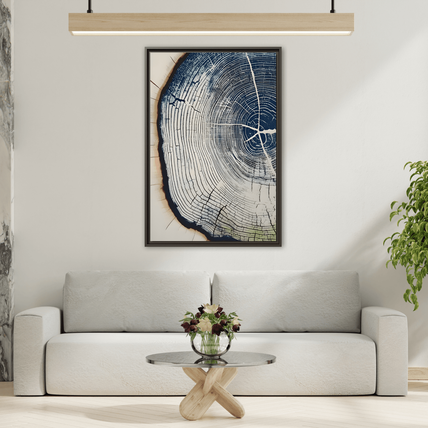 Framed Canvas Wall Art Navy Blue Wood Tree Ring Rustic Vintage Farmhouse Lodge