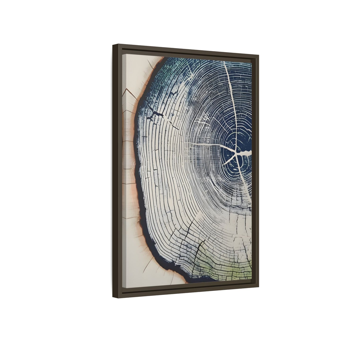 Framed Canvas Wall Art Navy Blue Wood Tree Ring Rustic Vintage Farmhouse Lodge