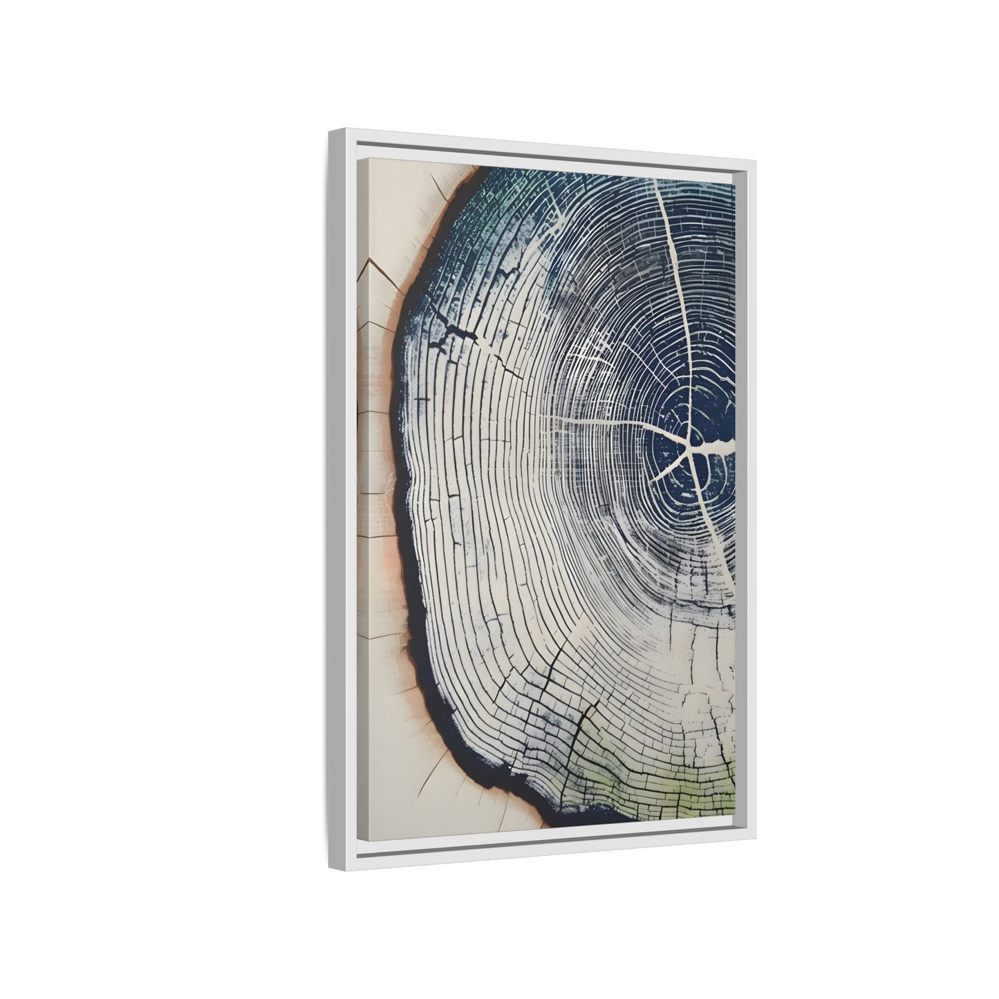 Framed Canvas Wall Art Navy Blue Wood Tree Ring Rustic Vintage Farmhouse Lodge