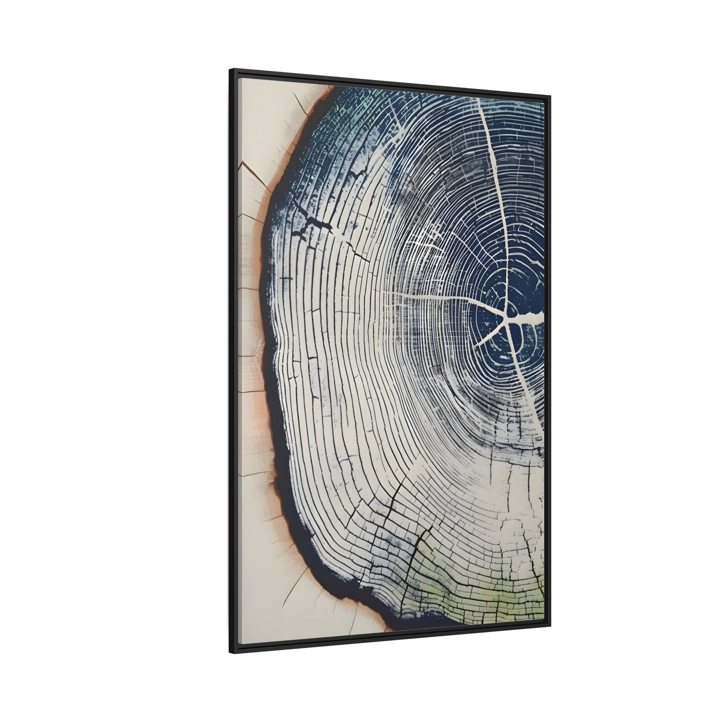 Framed Canvas Wall Art Navy Blue Wood Tree Ring Rustic Vintage Farmhouse Lodge