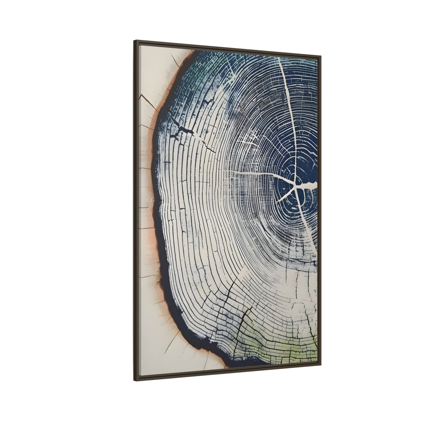 Framed Canvas Wall Art Navy Blue Wood Tree Ring Rustic Vintage Farmhouse Lodge