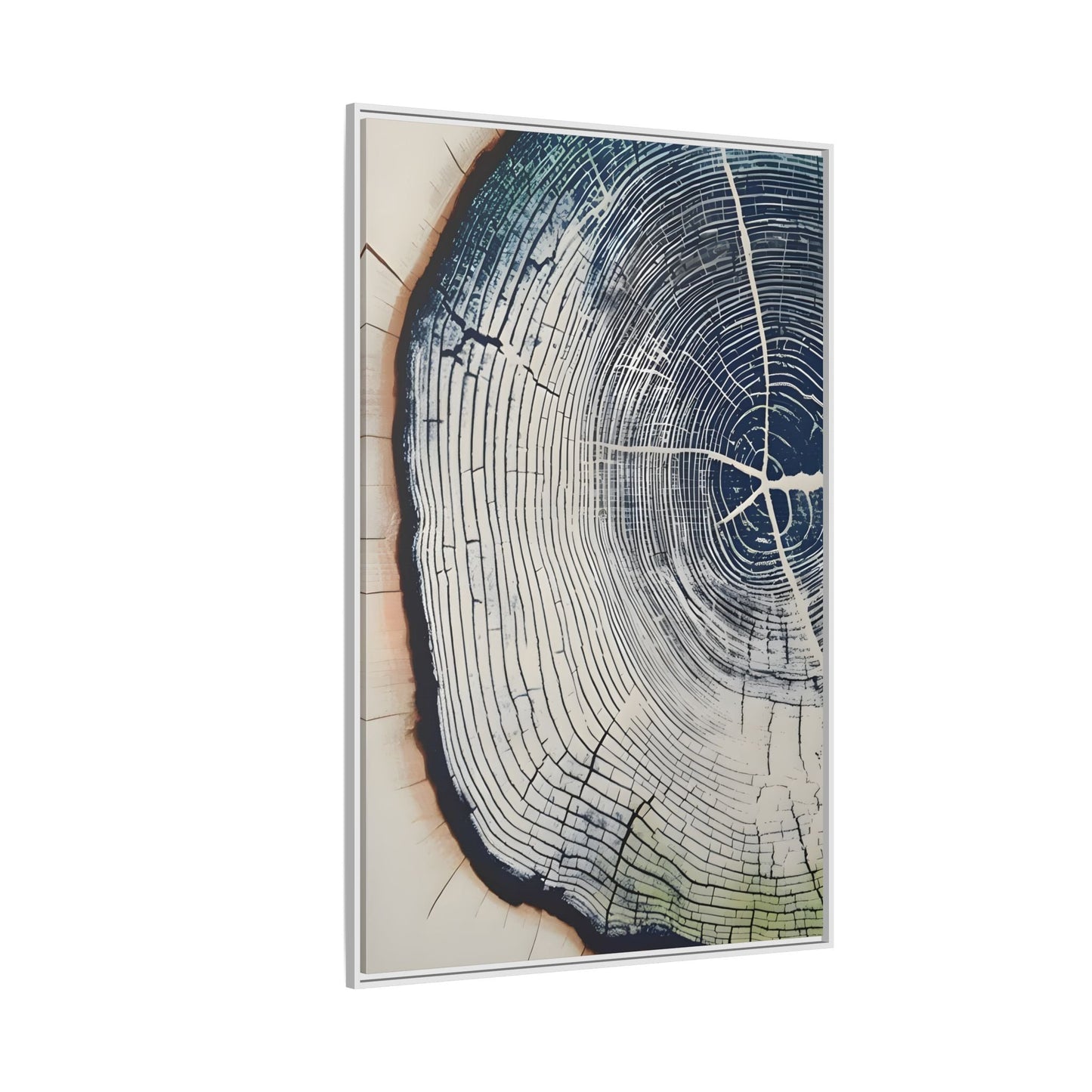 Framed Canvas Wall Art Navy Blue Wood Tree Ring Rustic Vintage Farmhouse Lodge
