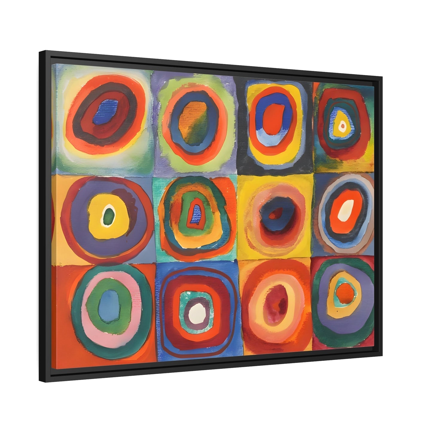 Framed Modern Abstract Kandinsky Canvas Wall Art Reproduction - Contemporary Home Decor Color Squares with Circles