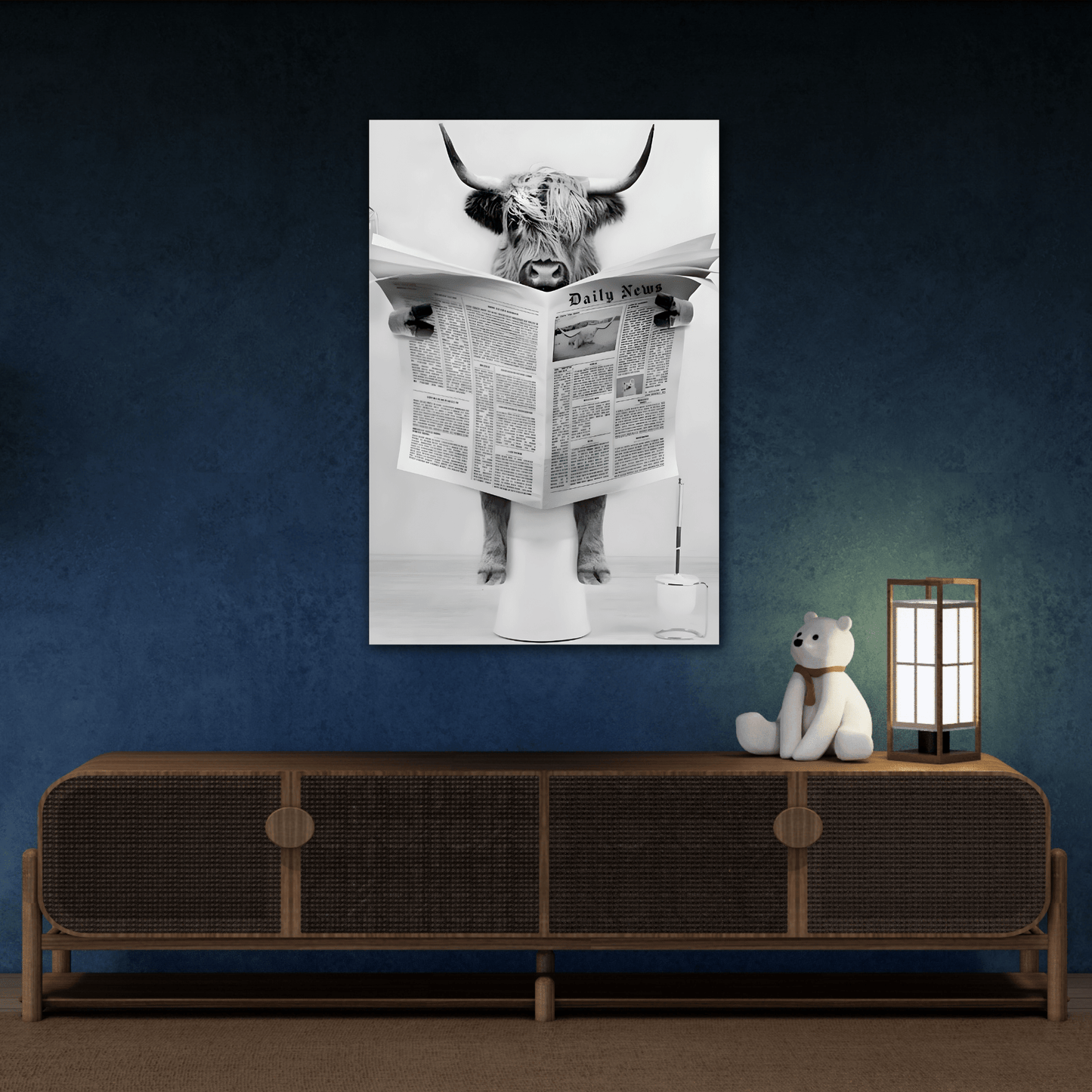 Funny Bull Bathroom Toilet Decor Canvas Wall Art Print