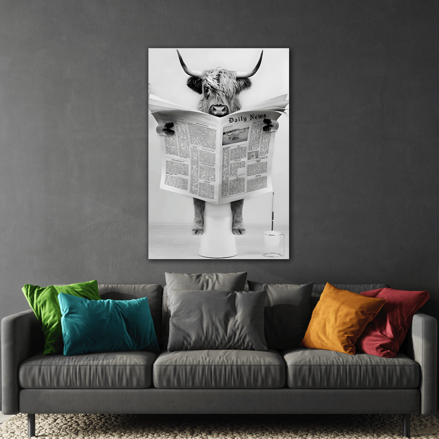 Funny Bull Bathroom Toilet Decor Canvas Wall Art Print