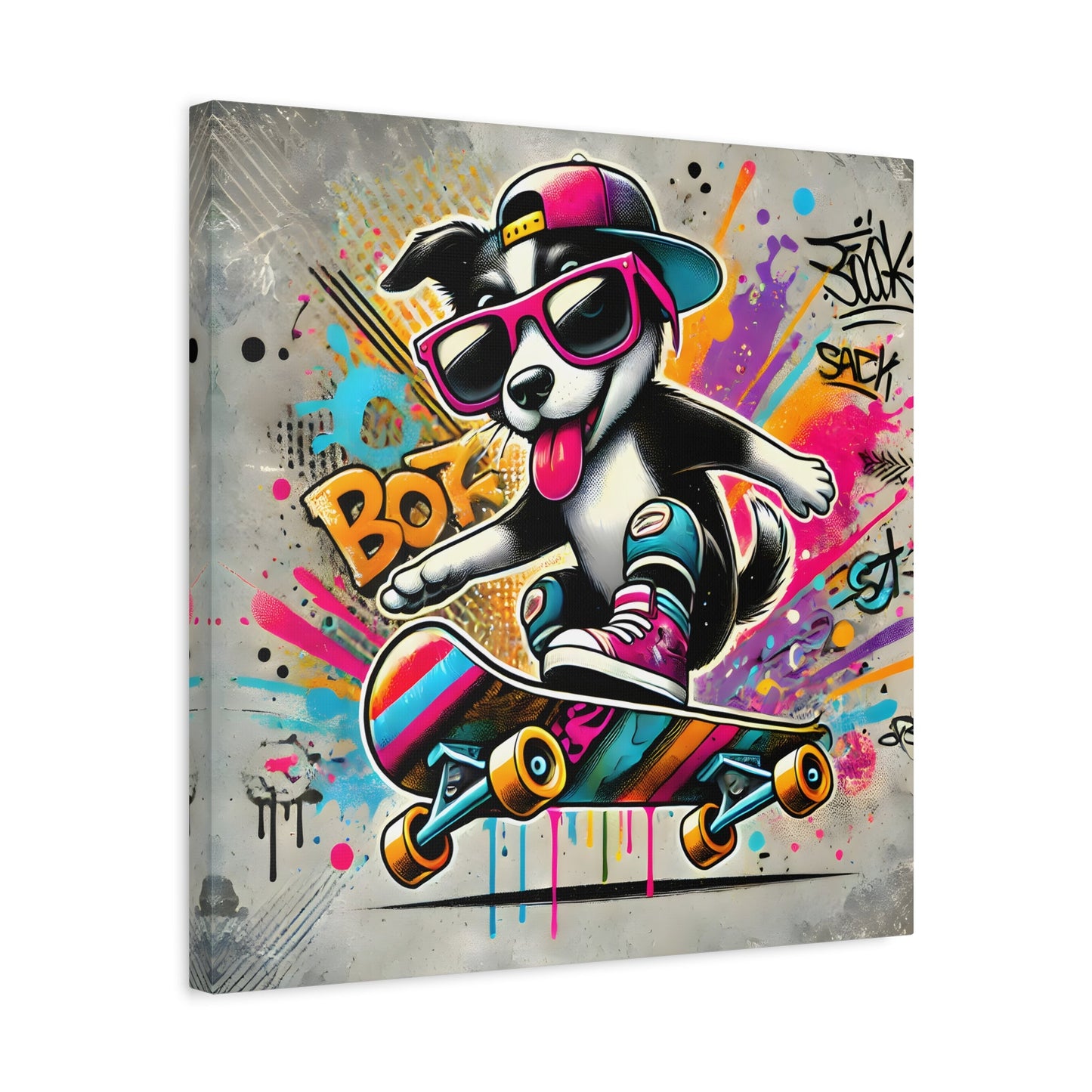 Funny Canvas Wall Art Funky Dog Play Skateboard Graffiti Kids Room Decor Print
