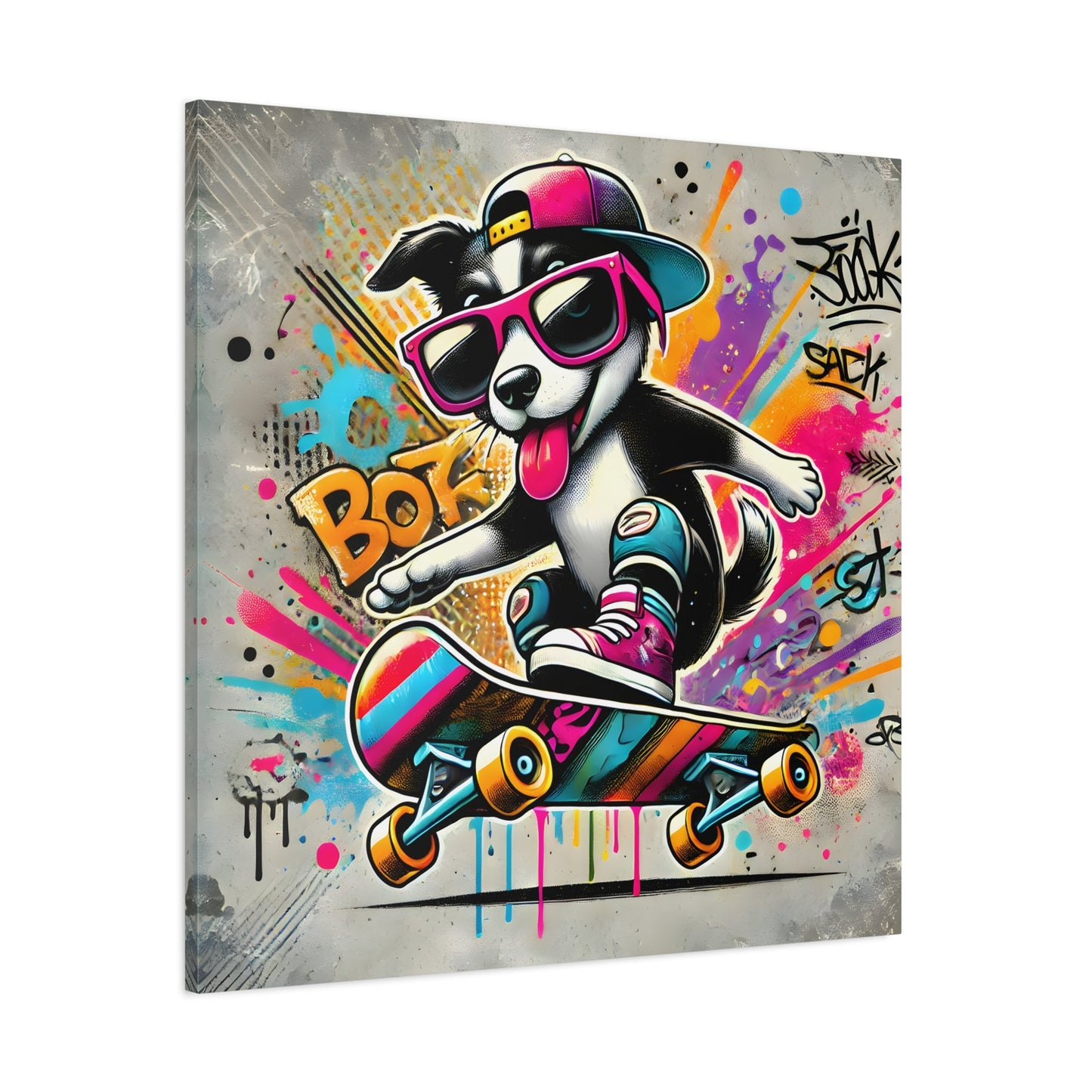 Funny Canvas Wall Art Funky Dog Play Skateboard Graffiti Kids Room Decor Print