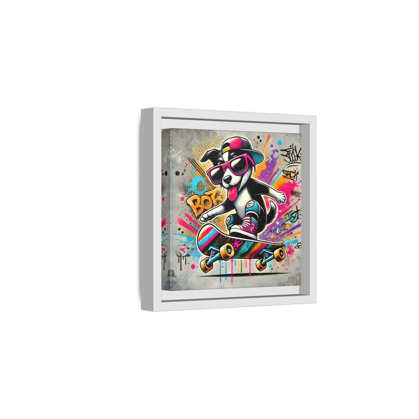 Funny Funky Dog Play Skateboard Canvas Wall Art Kids Room Prints