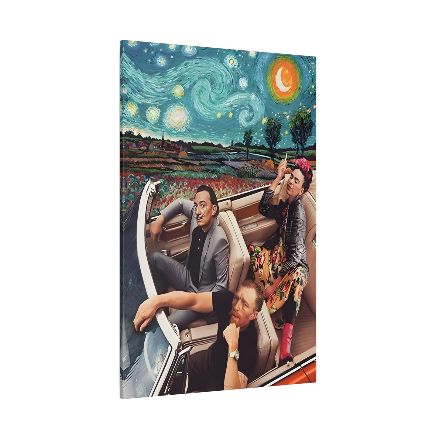 Funny Modern Starry Night Kahlo Van Gogh Dali Car Canvas Wall Art Print