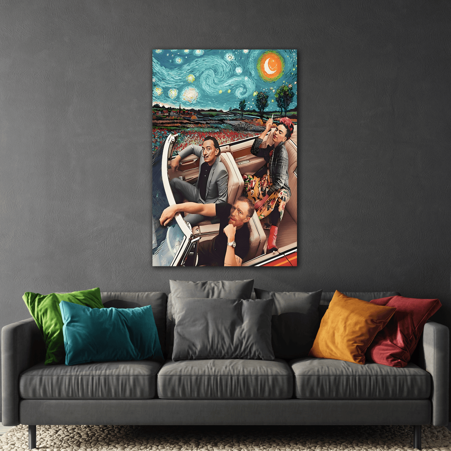 Funny Modern Starry Night Kahlo Van Gogh Dali Car Canvas Wall Art Print