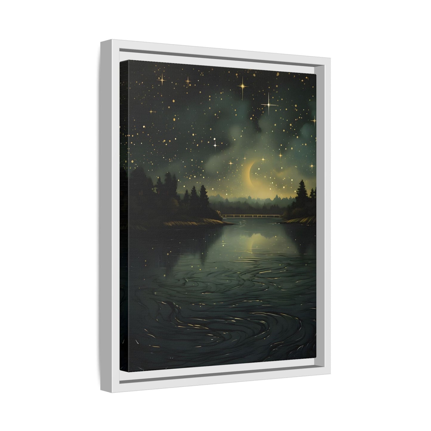 Gothic Dark Green Skies River Framed Wall Art Canvas Prints