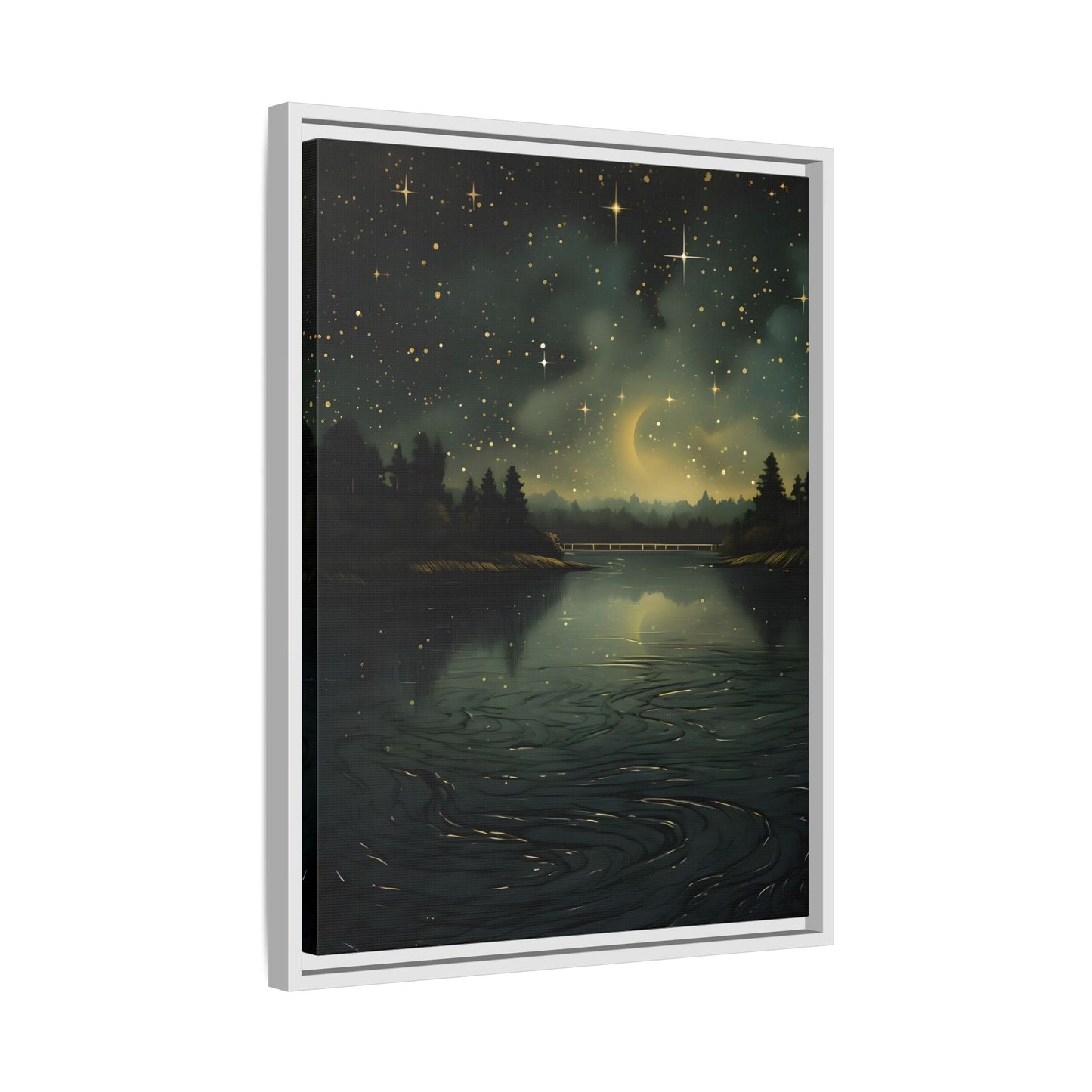 Gothic Dark Green Skies River Framed Wall Art Canvas Prints